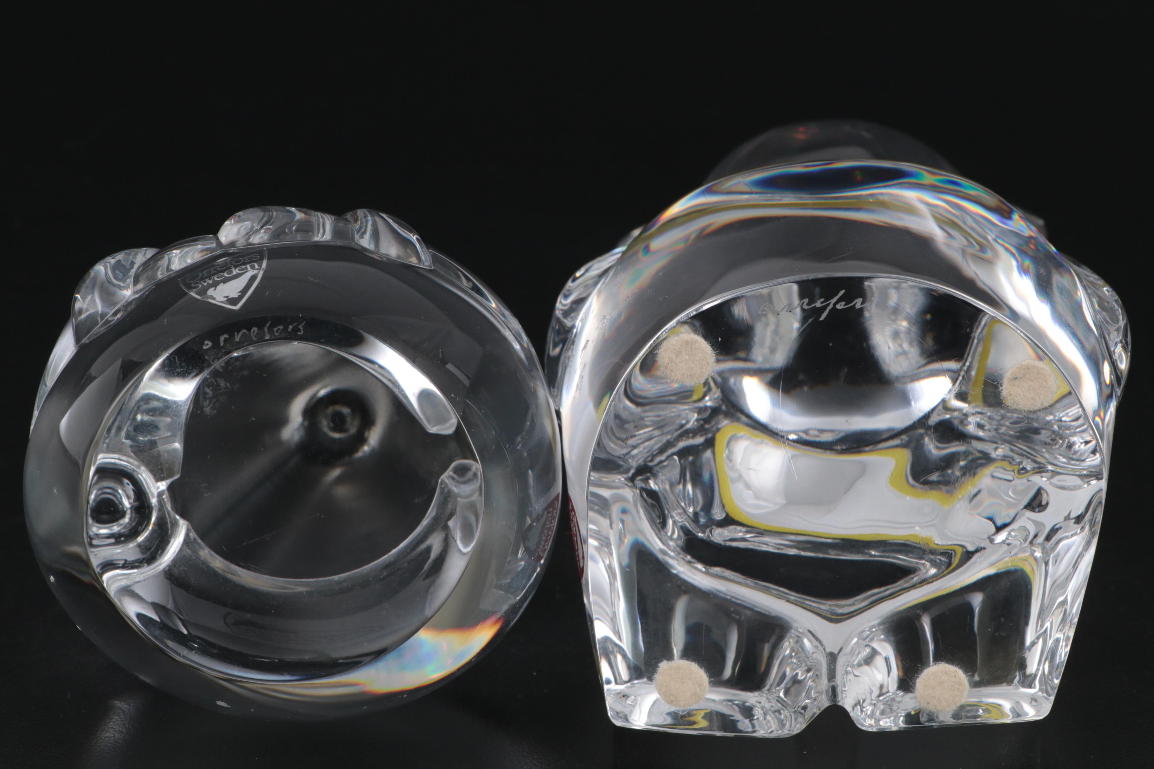 Orrefors Crystal Clown and Bear with Fenton Bear and Other Figurines