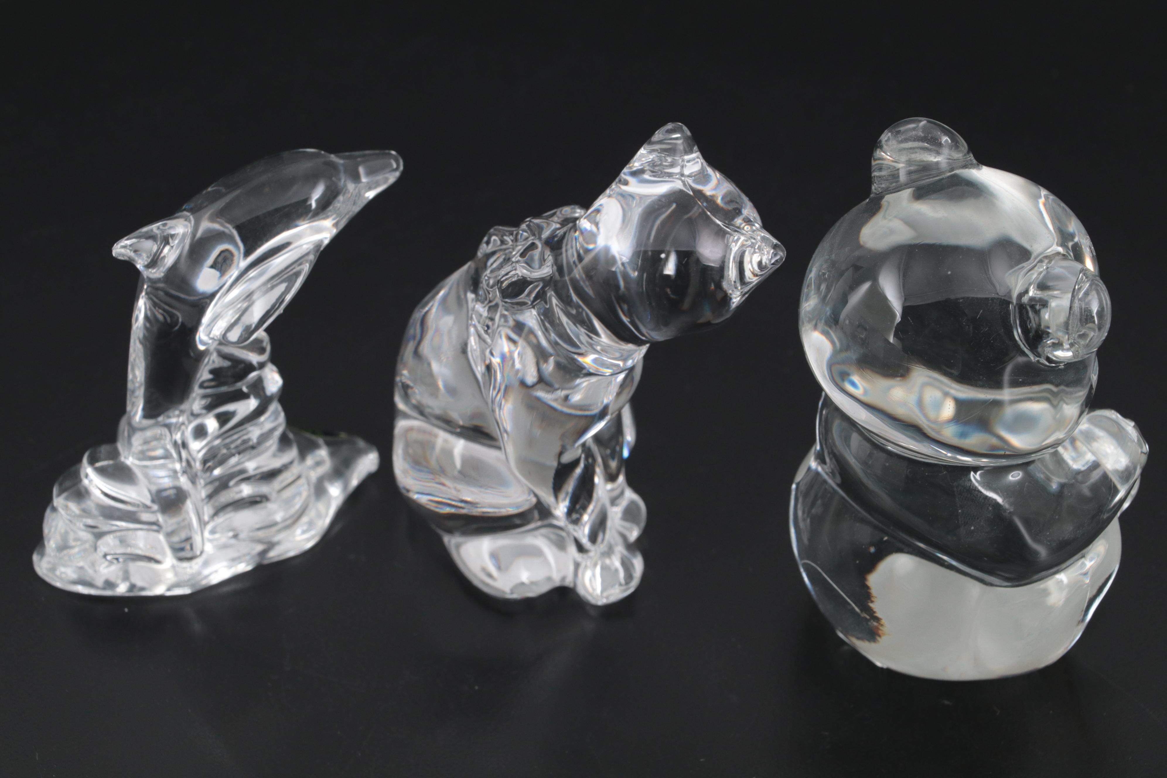 Orrefors Crystal Clown and Bear with Fenton Bear and Other Figurines
