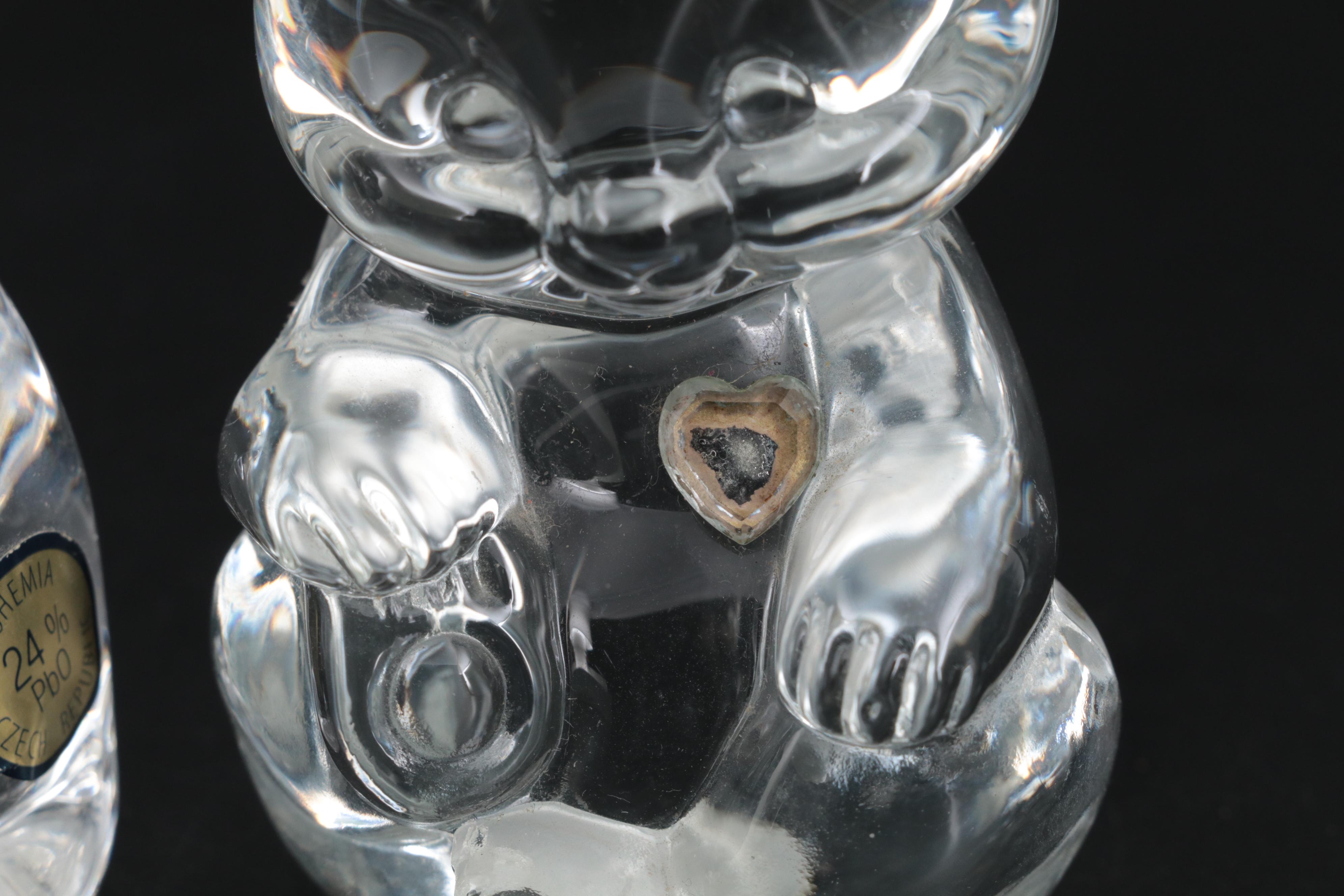 Orrefors Crystal Clown and Bear with Fenton Bear and Other Figurines
