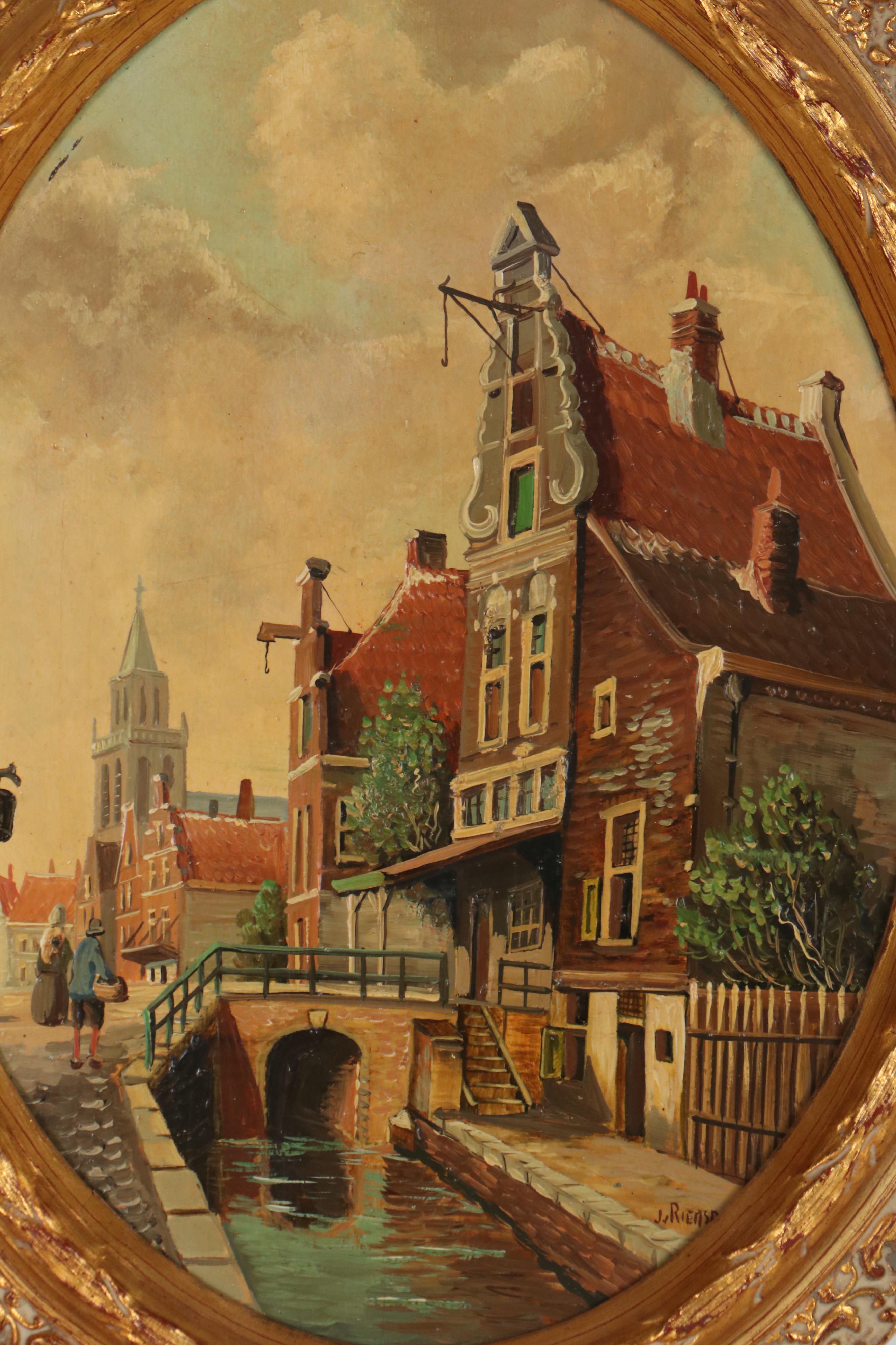 J. van Riemsdijk Cityscape Oil Painting, Early 20th Century