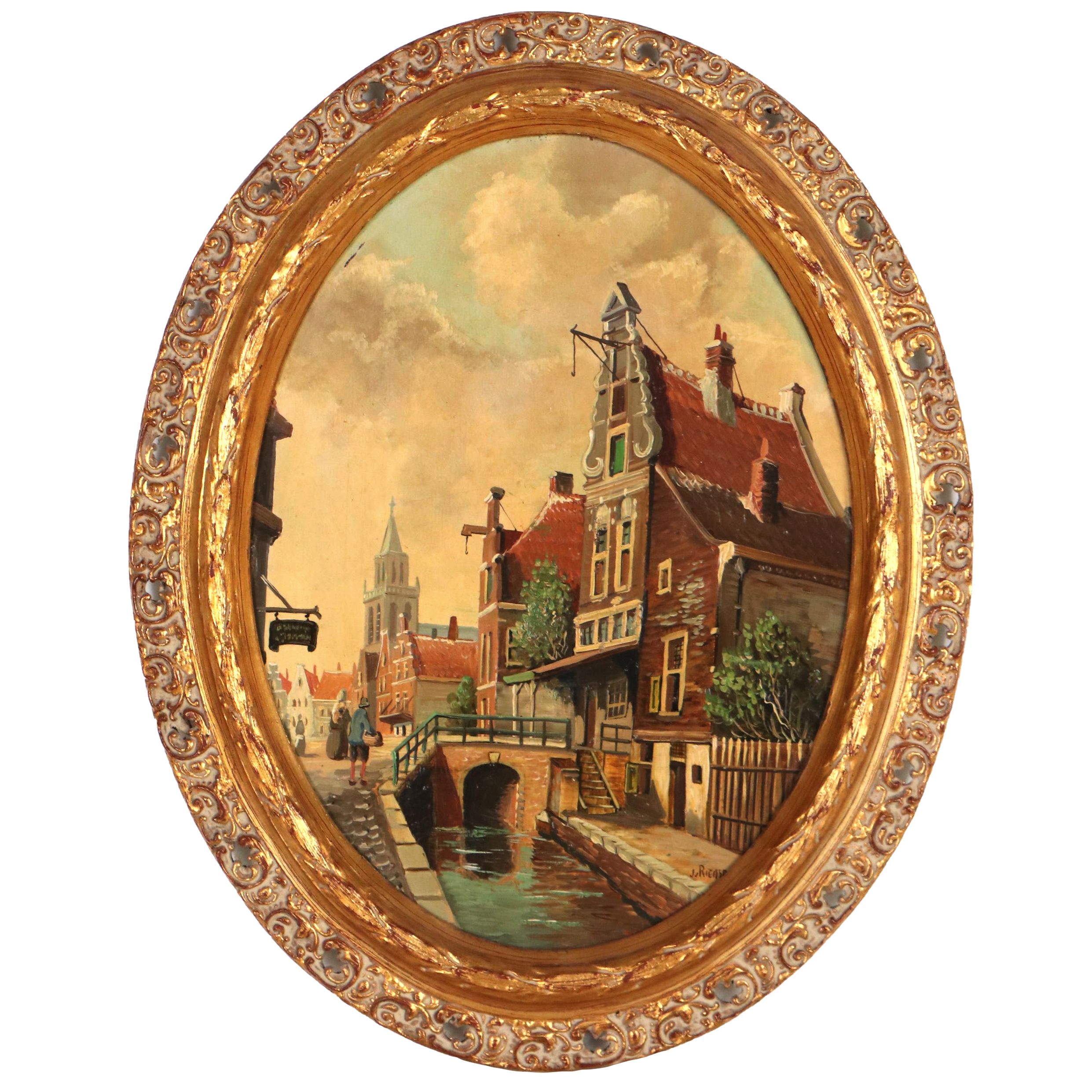 J. van Riemsdijk Cityscape Oil Painting, Early 20th Century