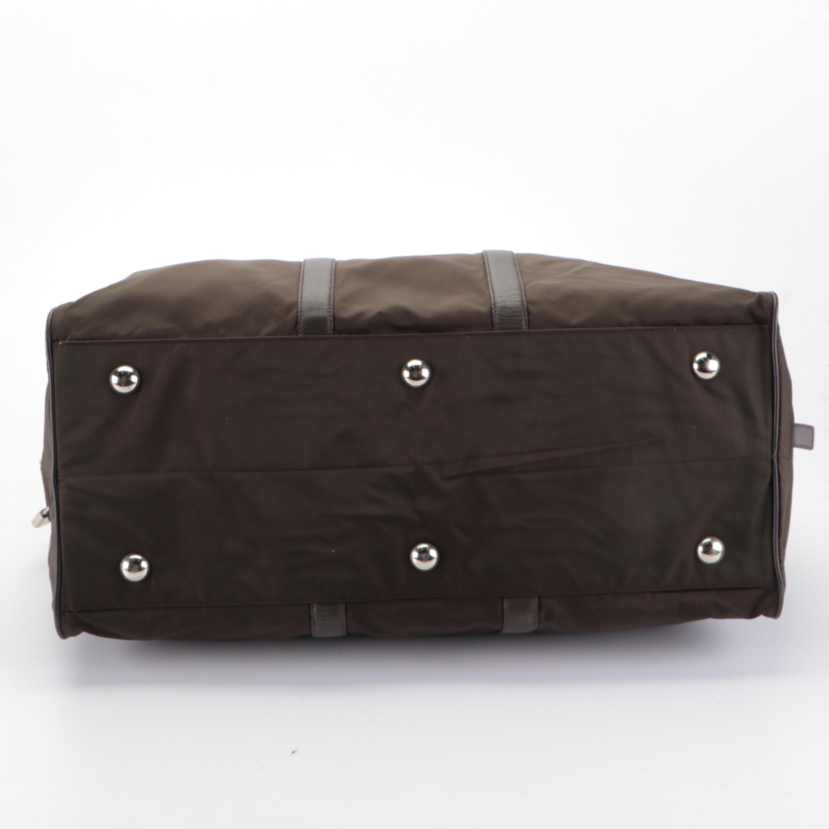 Prada Duffle Travel Bag in Dark Brown Nylon Tessuto and Saffiano Leather