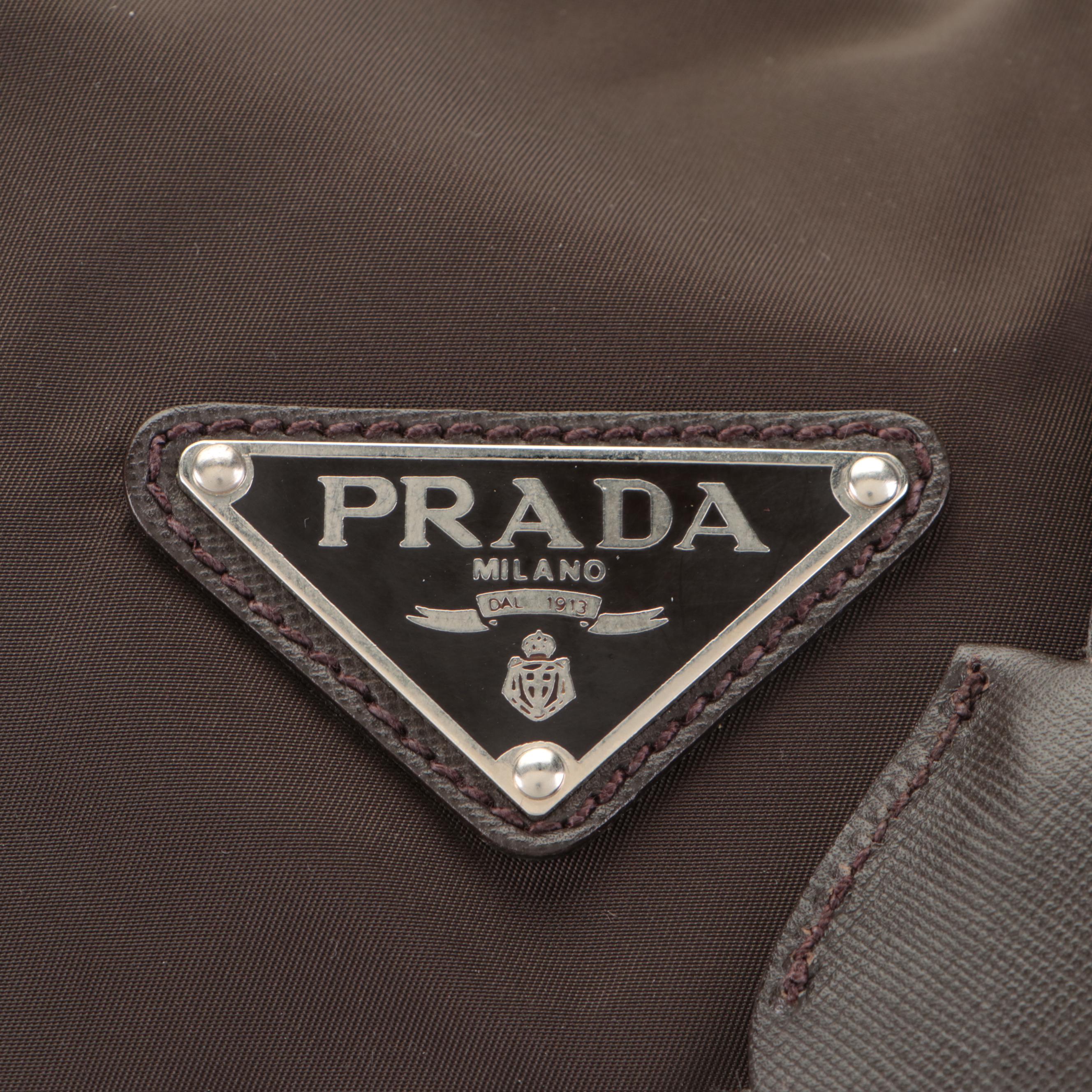 Prada Duffle Travel Bag in Dark Brown Nylon Tessuto and Saffiano Leather