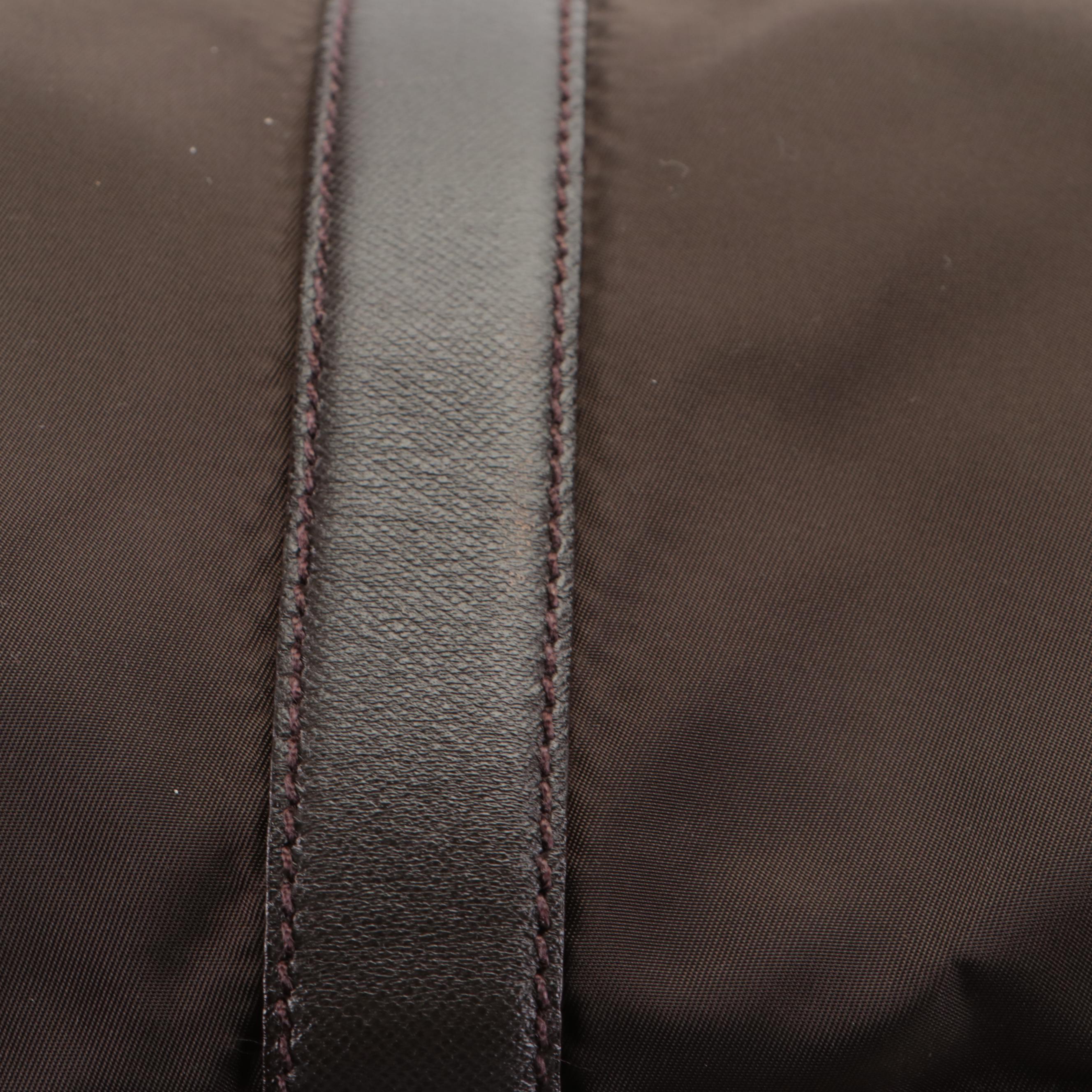 Prada Duffle Travel Bag in Dark Brown Nylon Tessuto and Saffiano Leather