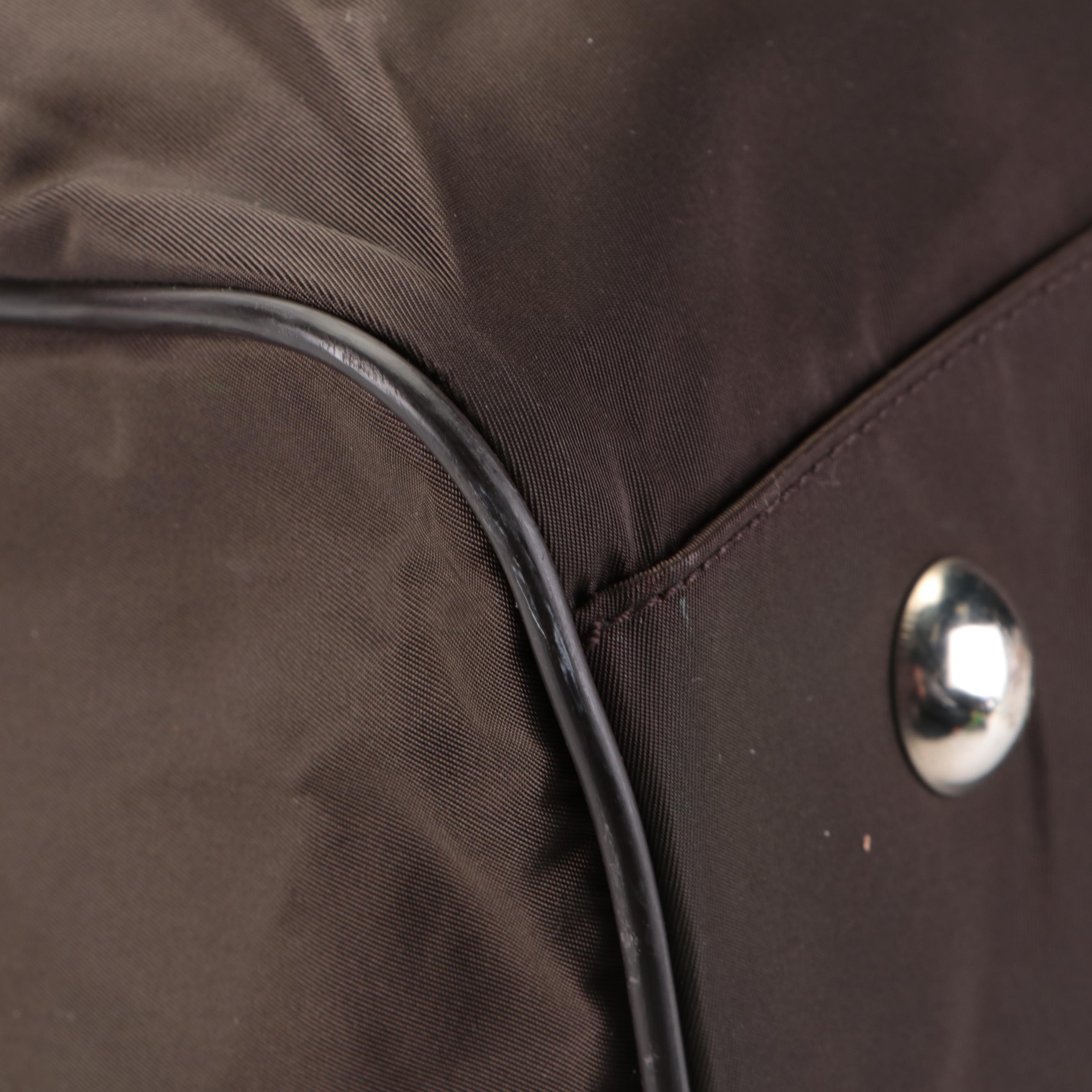 Prada Duffle Travel Bag in Dark Brown Nylon Tessuto and Saffiano Leather