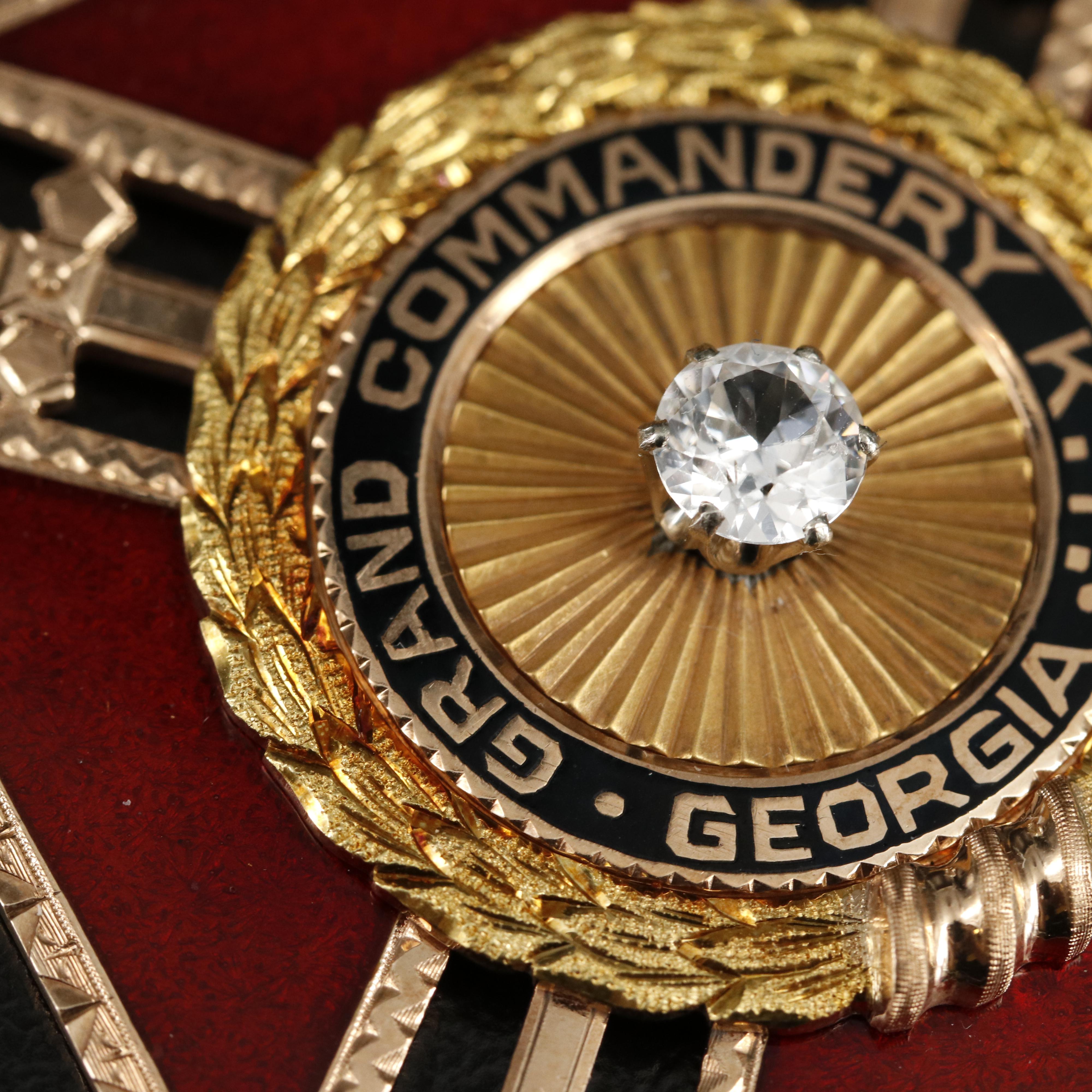 10K Gold Knights Templar of Georgia "Past Grand Commander" Fraternal Jewel Badge