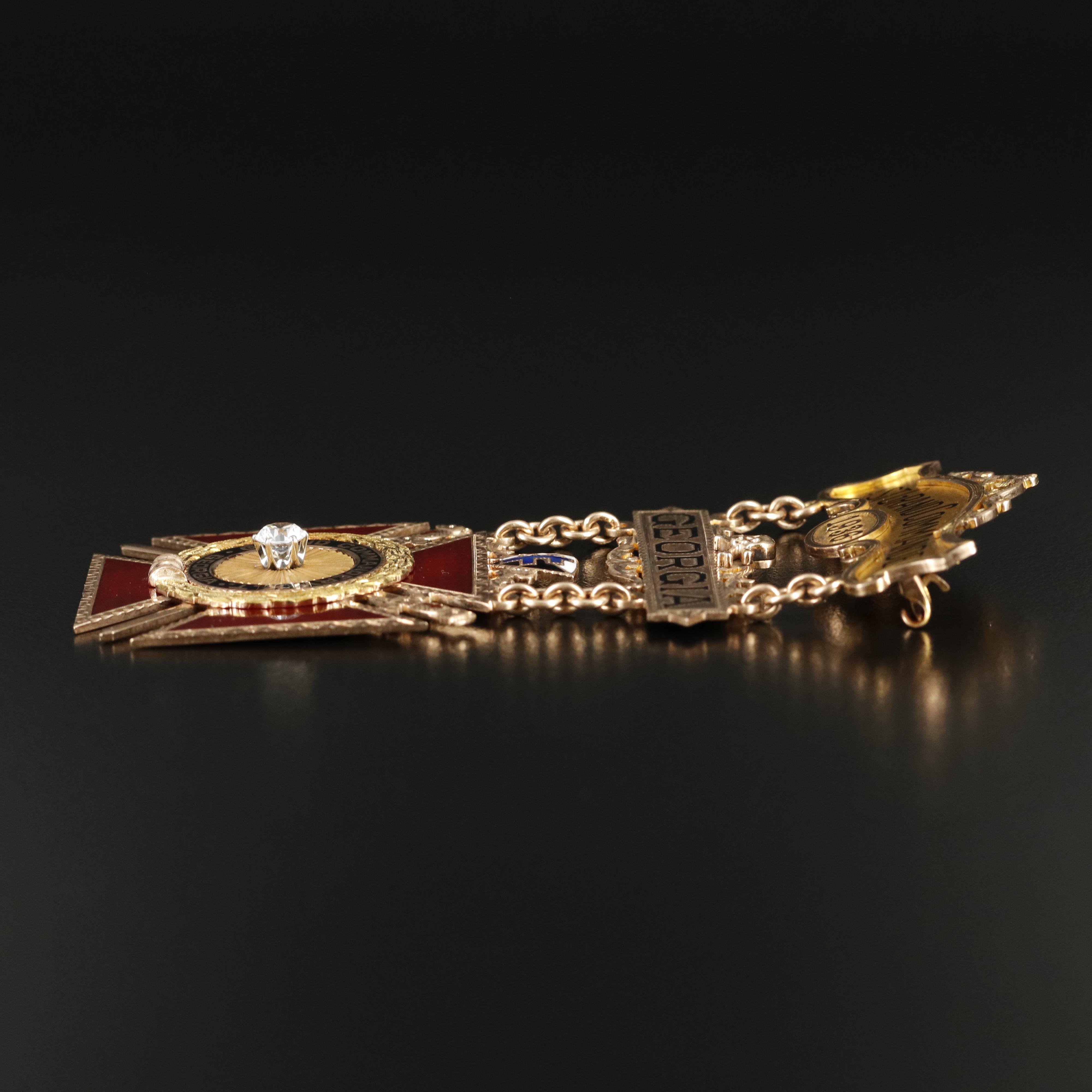 10K Gold Knights Templar of Georgia "Past Grand Commander" Fraternal Jewel Badge