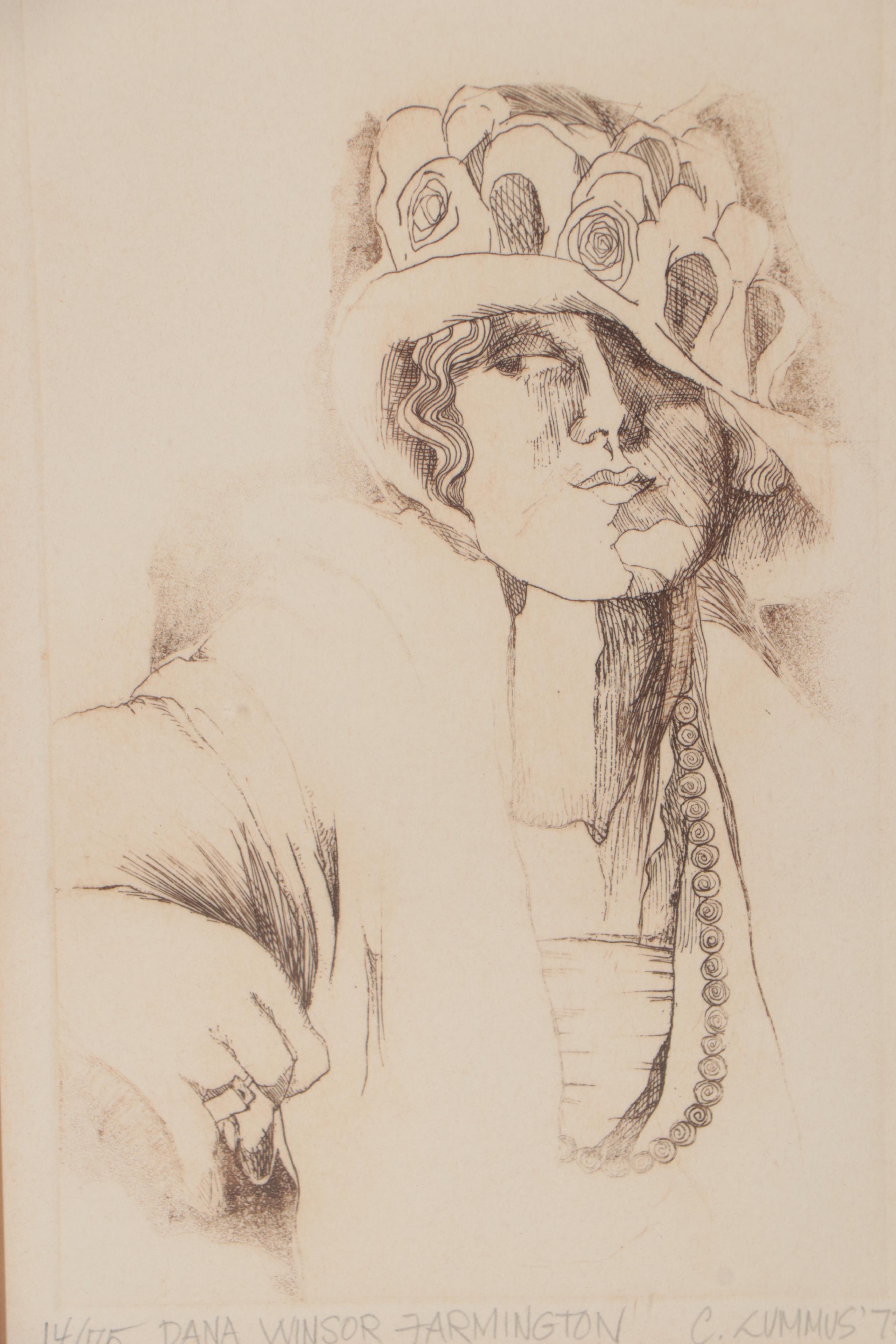 Carol Lummus Etching "Dana Winsor Farmington," 1974