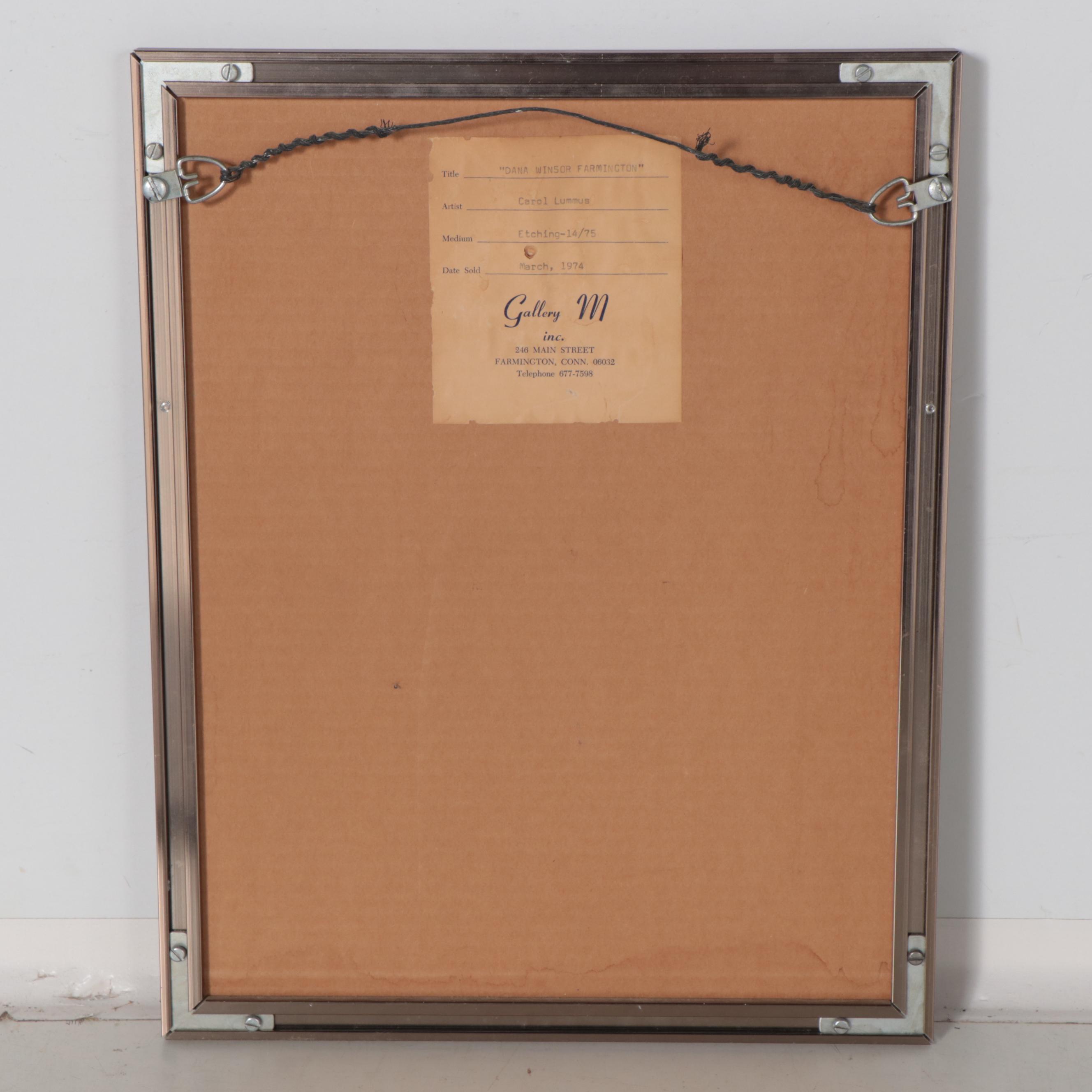 Carol Lummus Etching "Dana Winsor Farmington," 1974