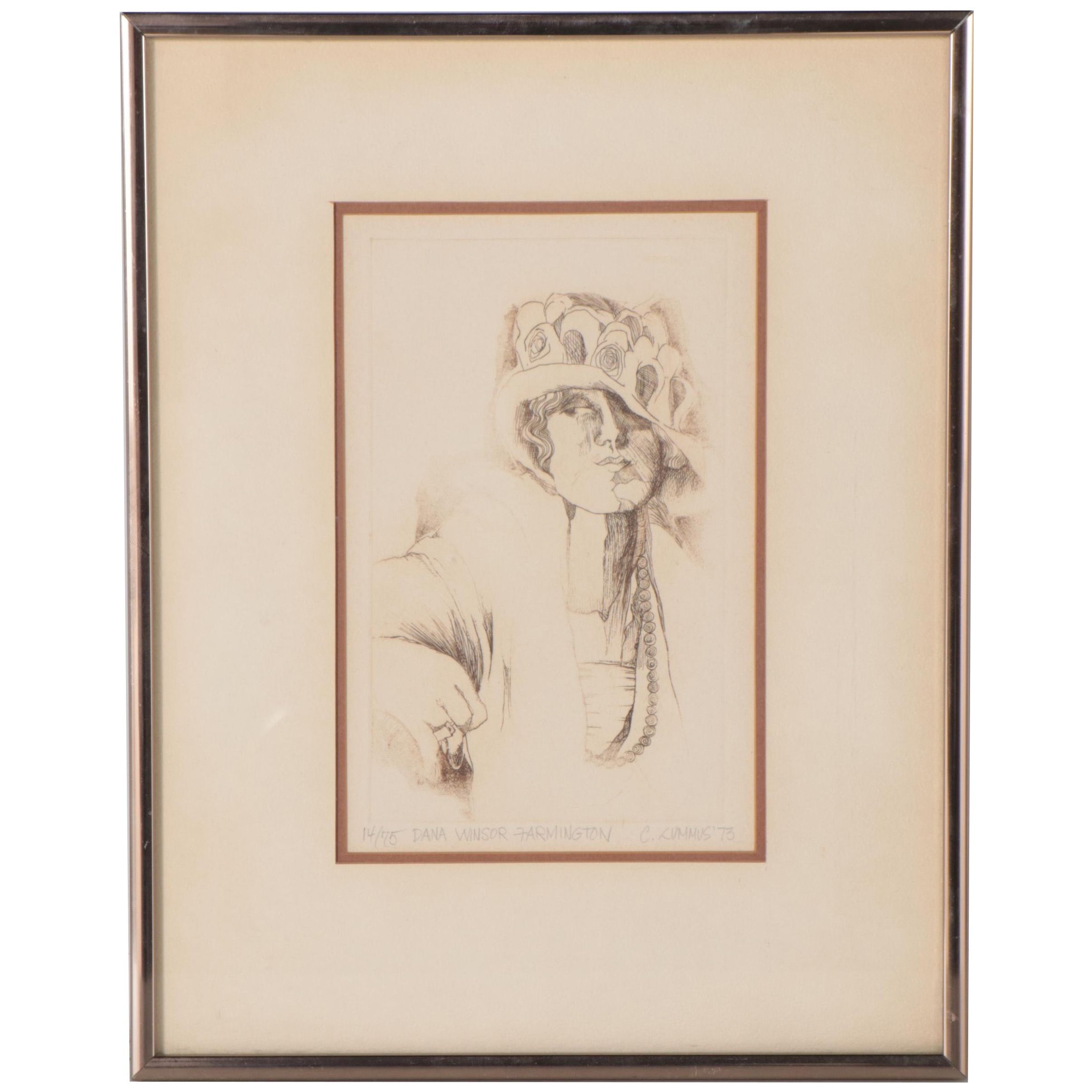 Carol Lummus Etching "Dana Winsor Farmington," 1974
