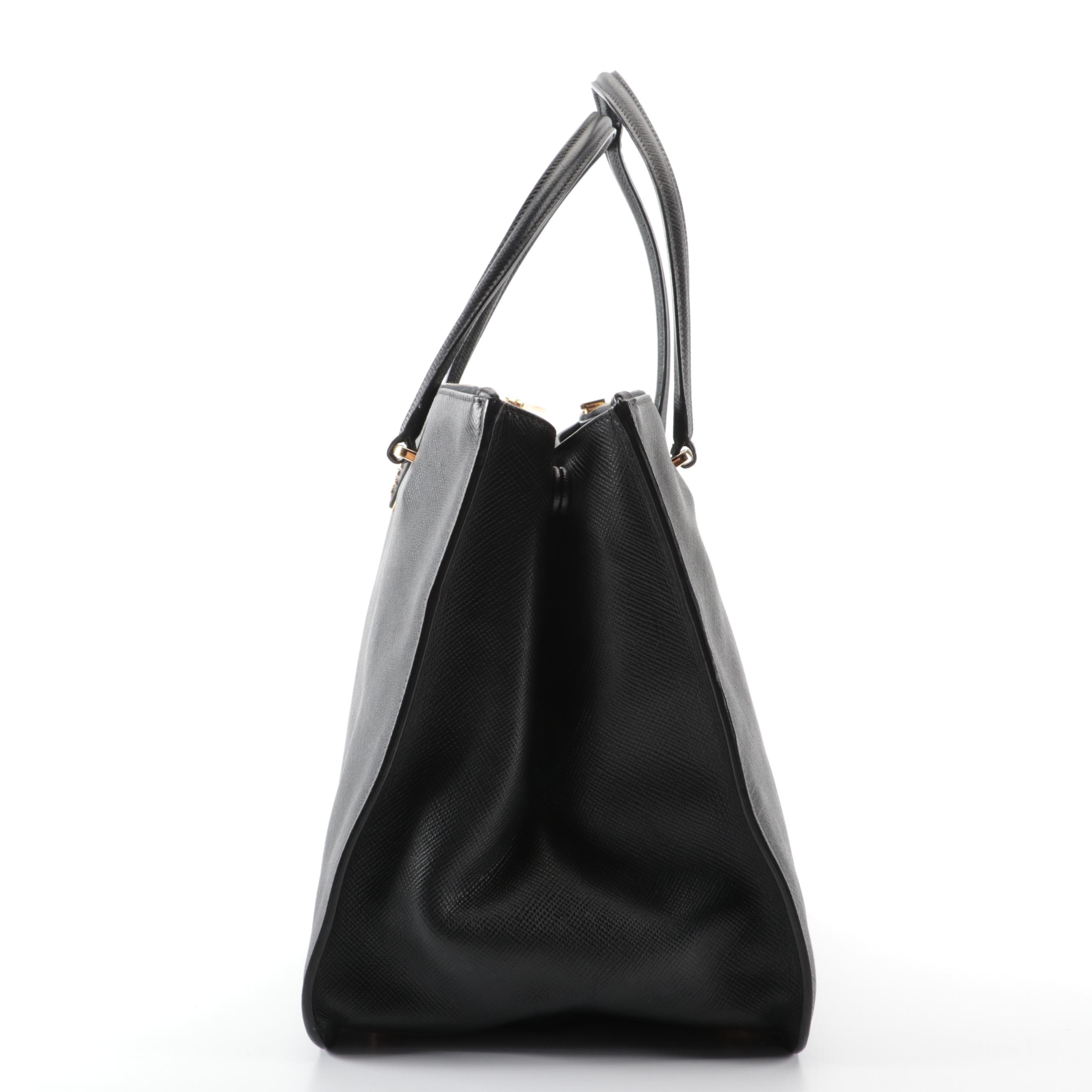 Prada Lux Double-Zip Medium Tote Bag in Black Saffiano Leather