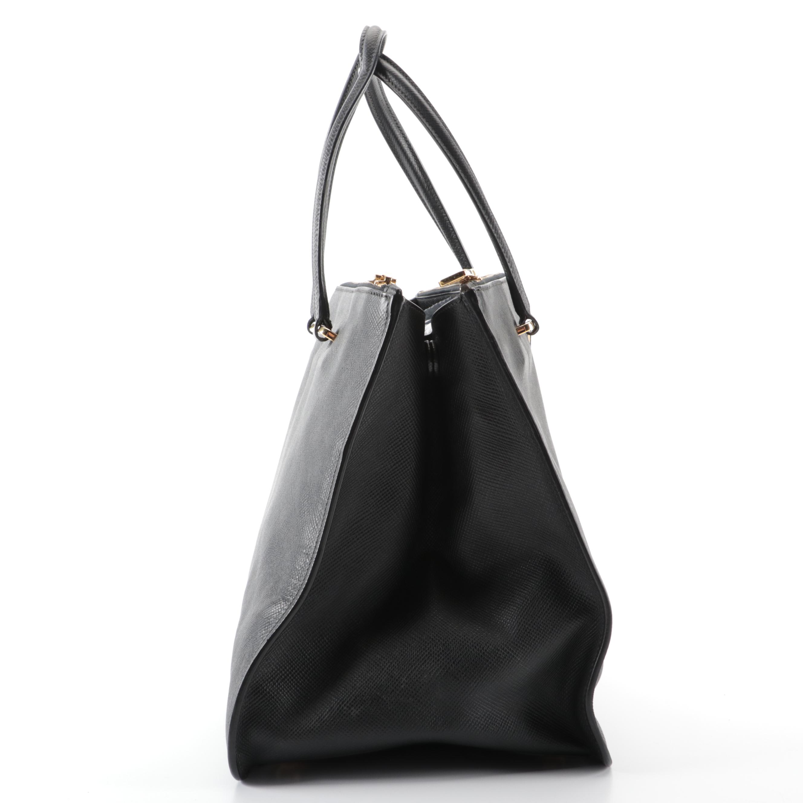 Prada Lux Double-Zip Medium Tote Bag in Black Saffiano Leather