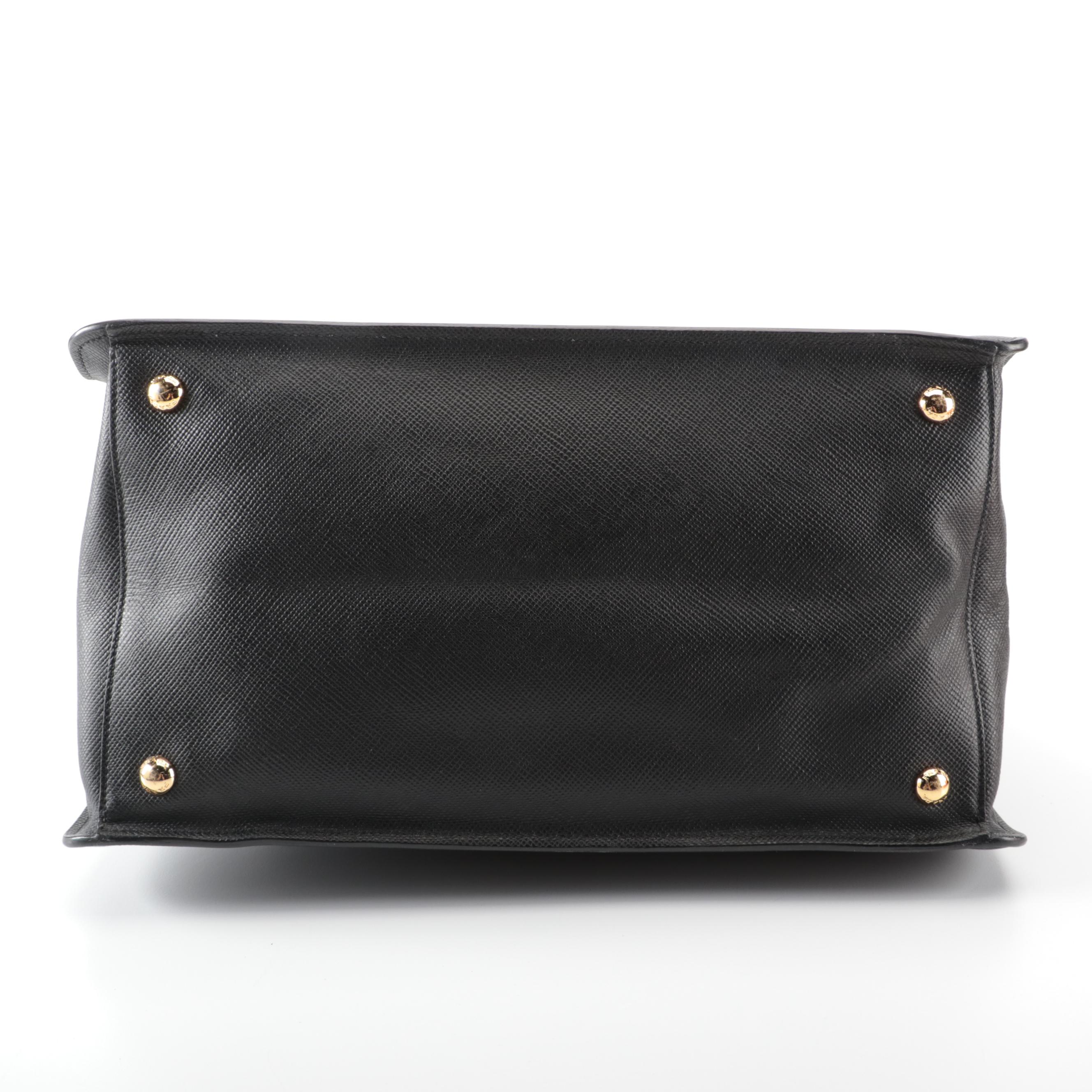 Prada Lux Double-Zip Medium Tote Bag in Black Saffiano Leather
