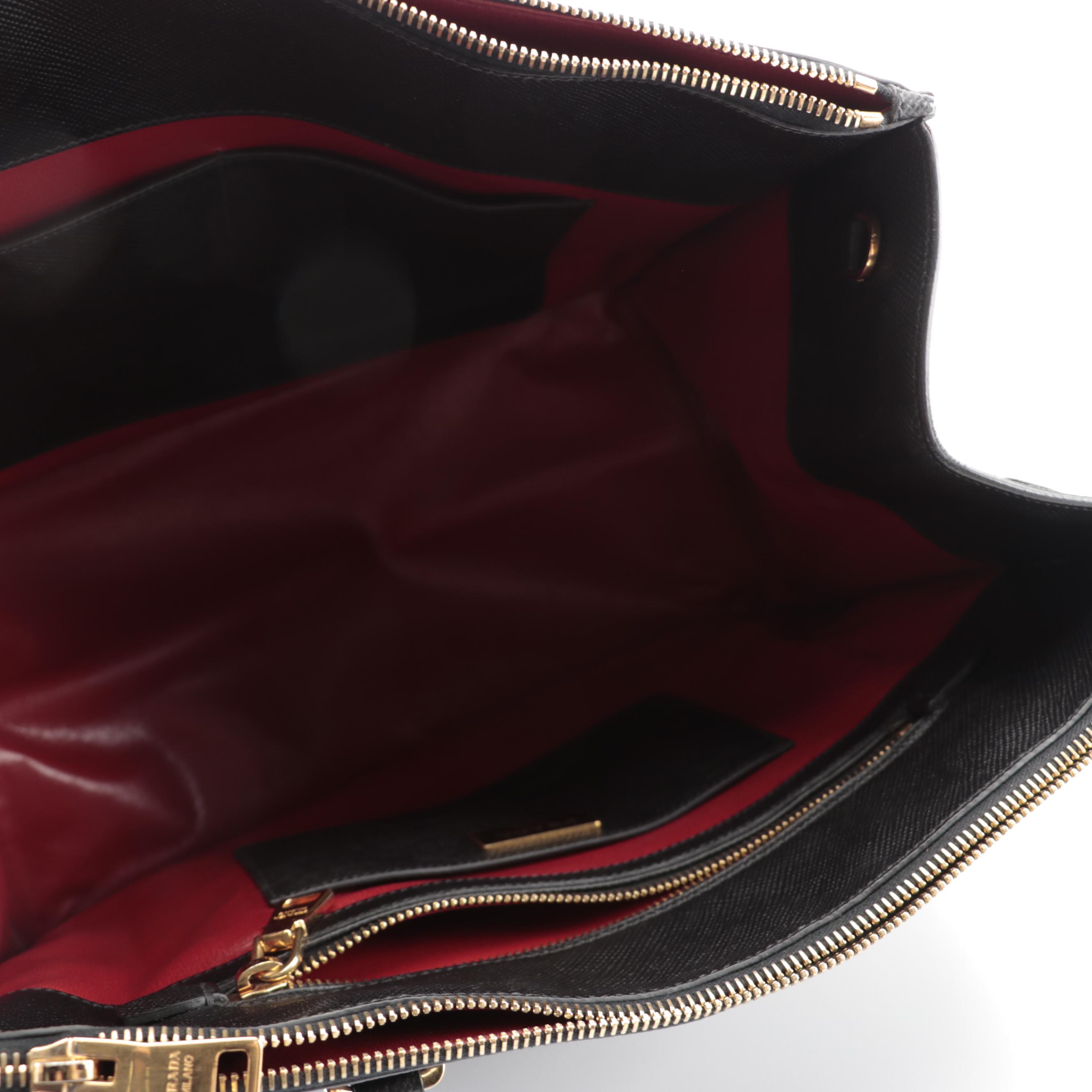Prada Lux Double-Zip Medium Tote Bag in Black Saffiano Leather