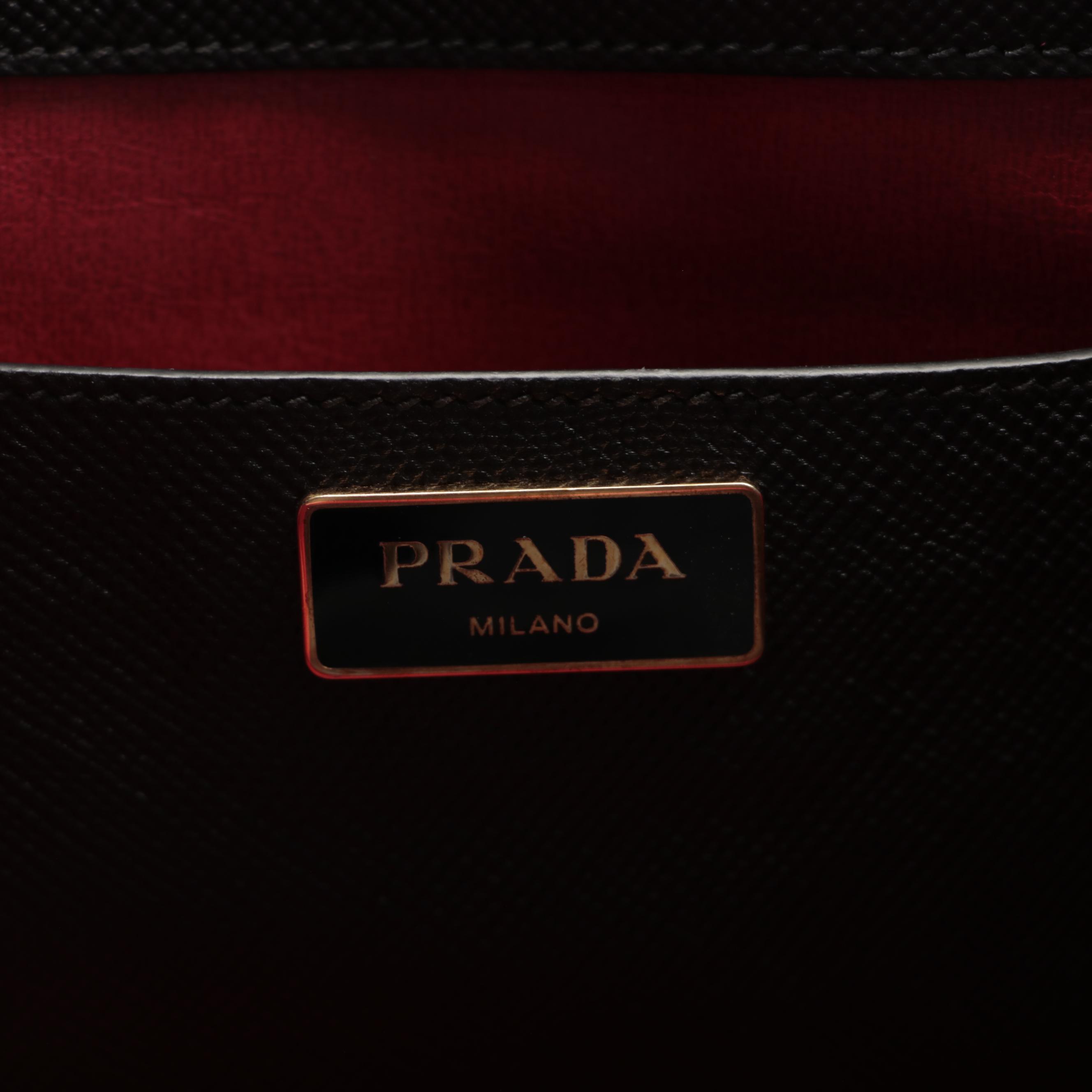 Prada Lux Double-Zip Medium Tote Bag in Black Saffiano Leather