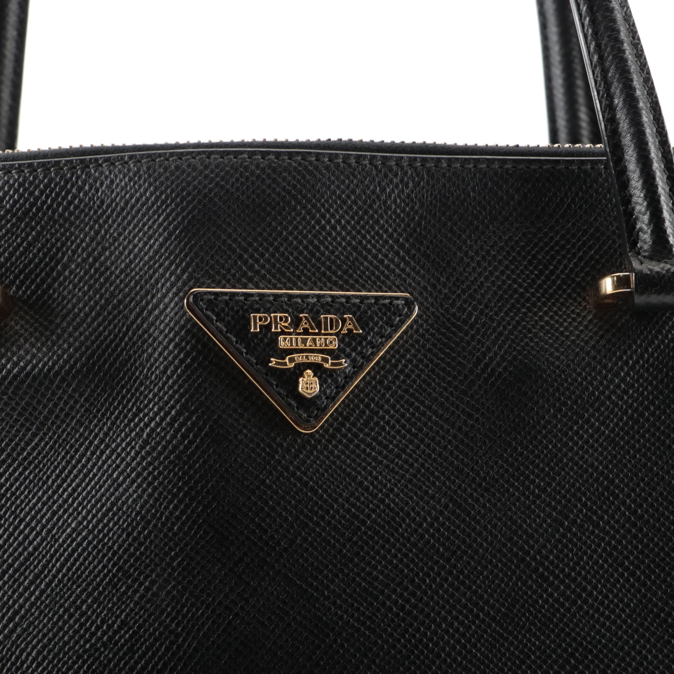 Prada Lux Double-Zip Medium Tote Bag in Black Saffiano Leather