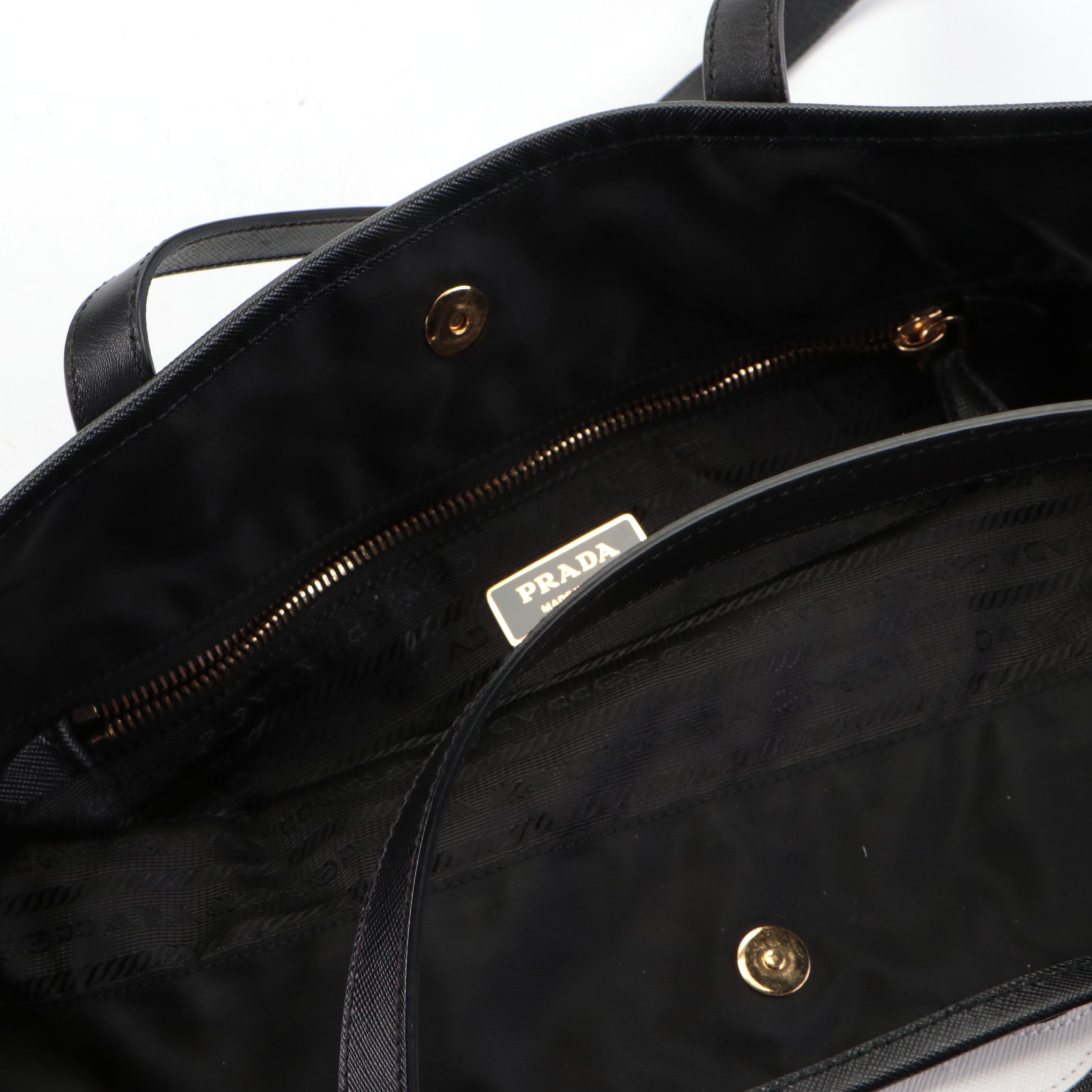 Prada Large Tote in Black Tessuto Nylon with Leather Jester Appliqué