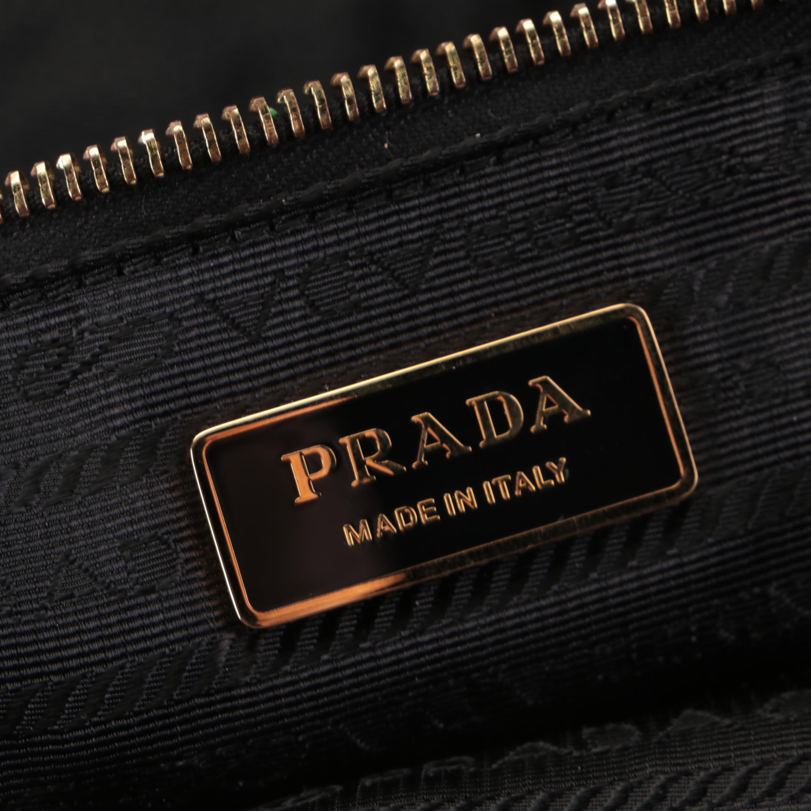 Prada Large Tote in Black Tessuto Nylon with Leather Jester Appliqué