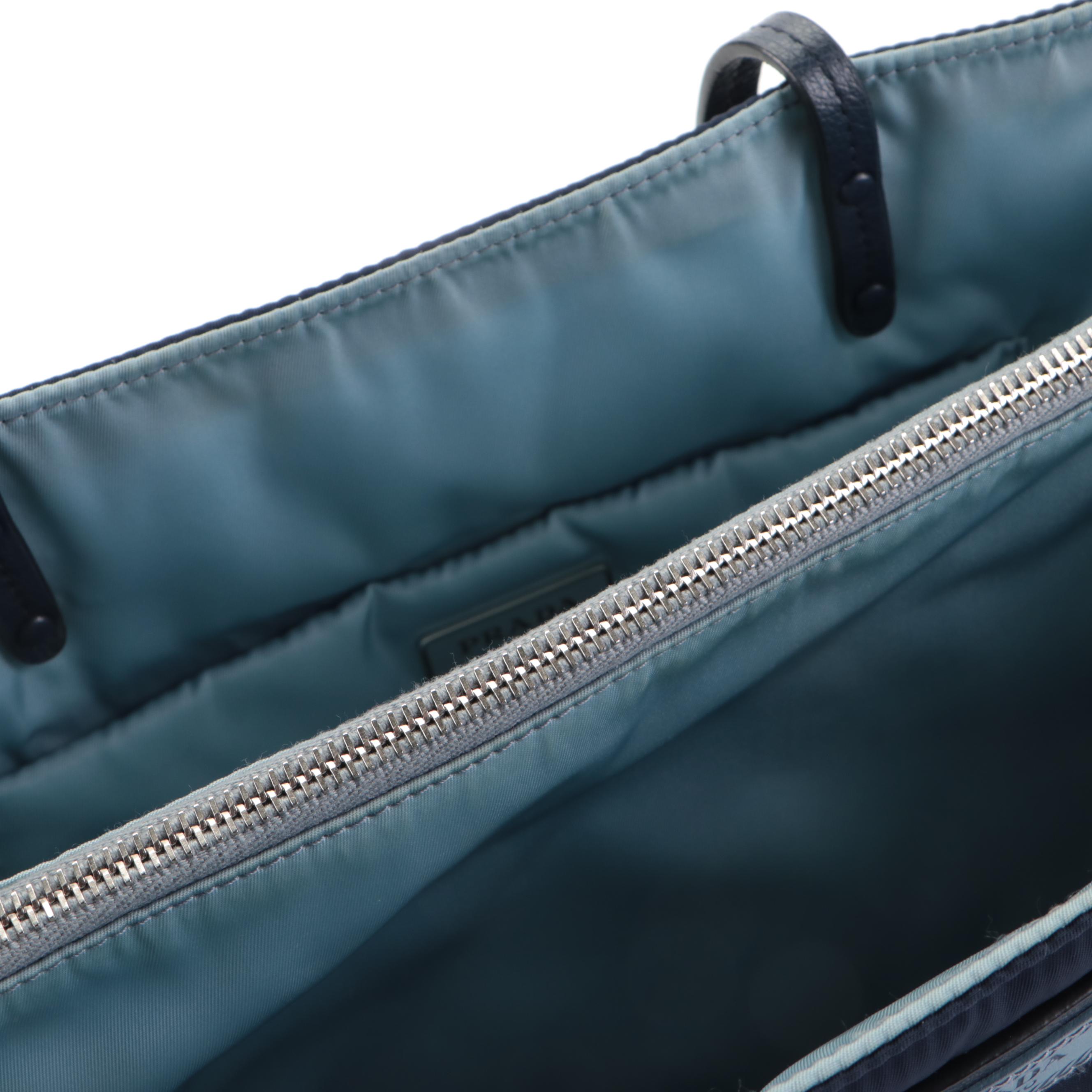 Prada Etiquette Tote in Studded-Padded Dark Blue Nylon Tessuto and Leather Trim