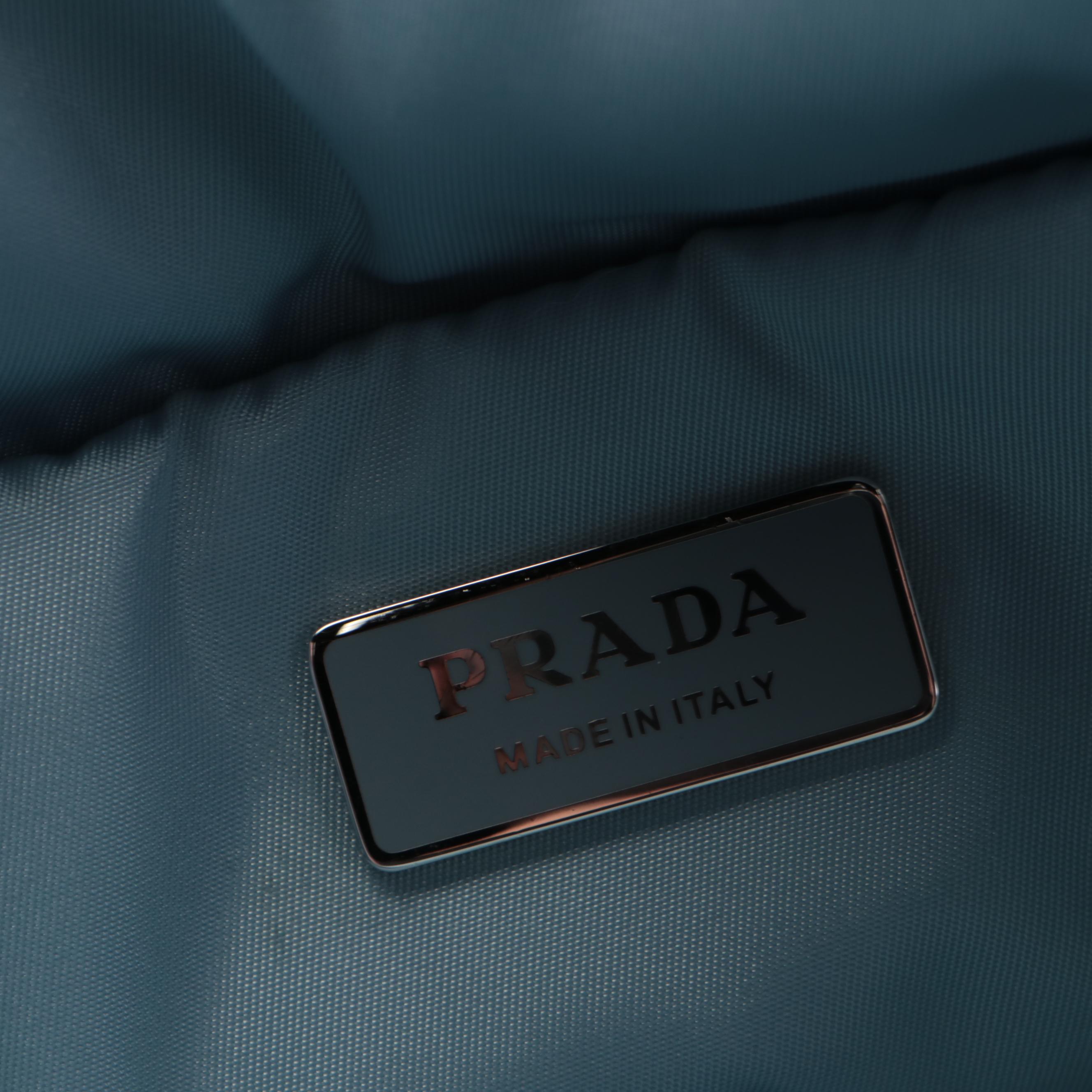 Prada Etiquette Tote in Studded-Padded Dark Blue Nylon Tessuto and Leather Trim