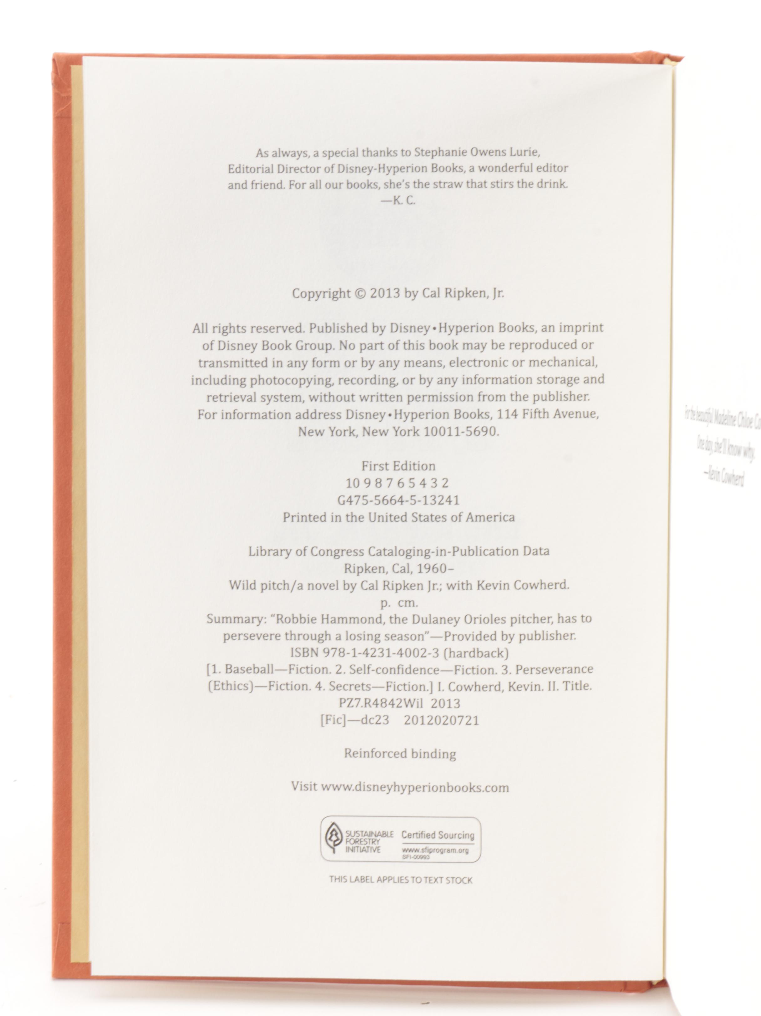 Signed First Edition "Wild Pitch" by Cal Ripken and Other Signed Book