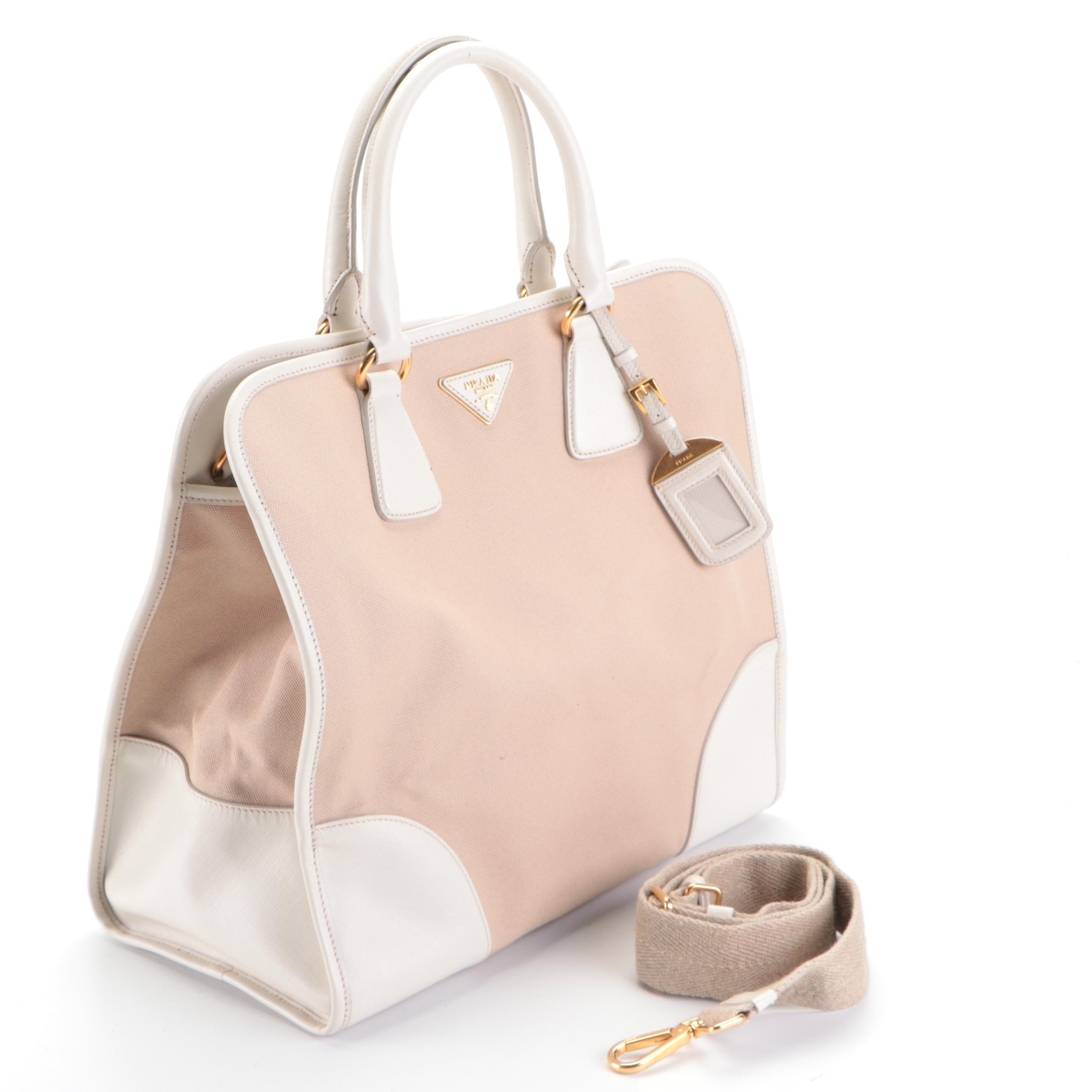 Prada Canapa Tote with Saffiano Leather Trim