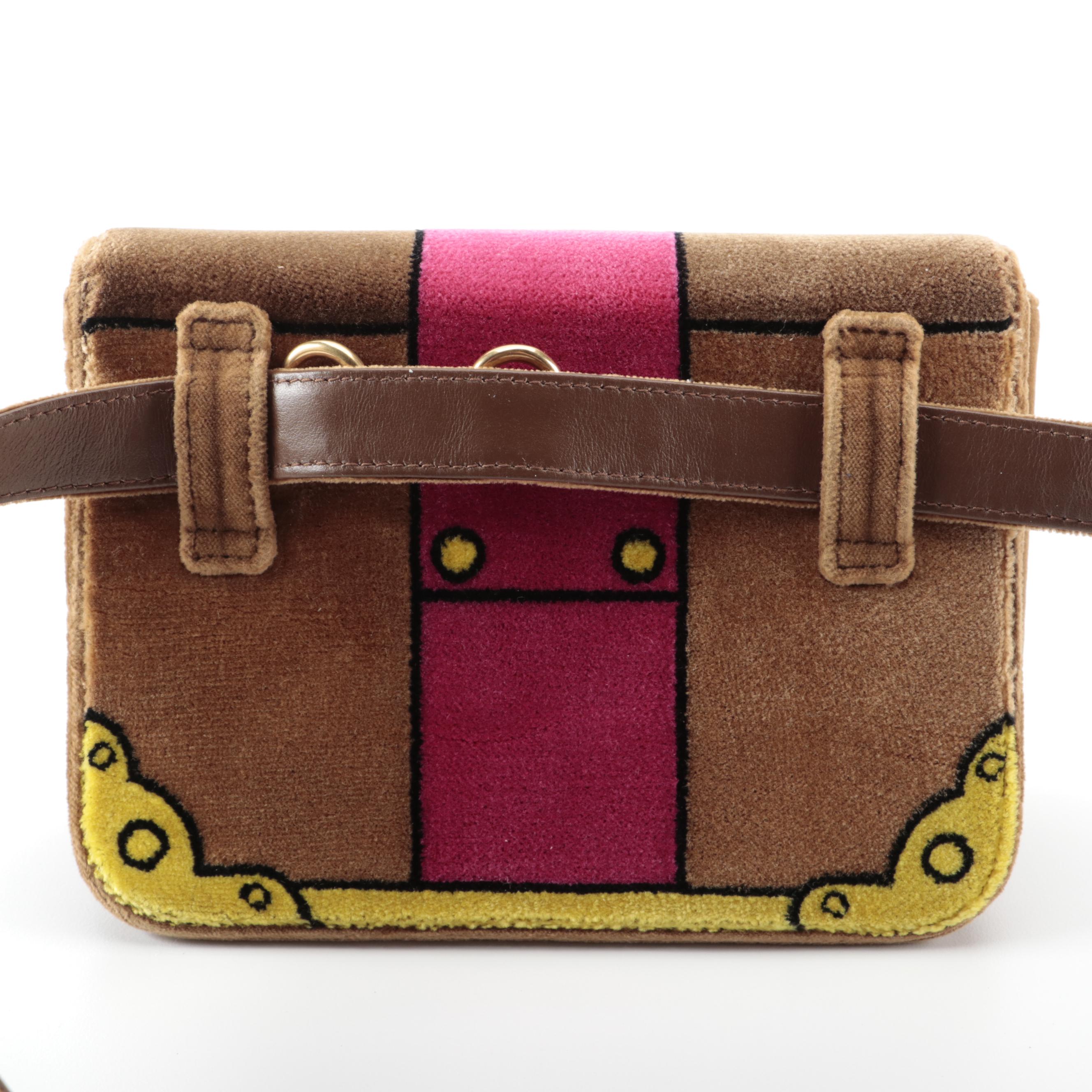 Prada Trompe L'oeil Cahier Belt Bag in Printed Velvet with Chain Strap