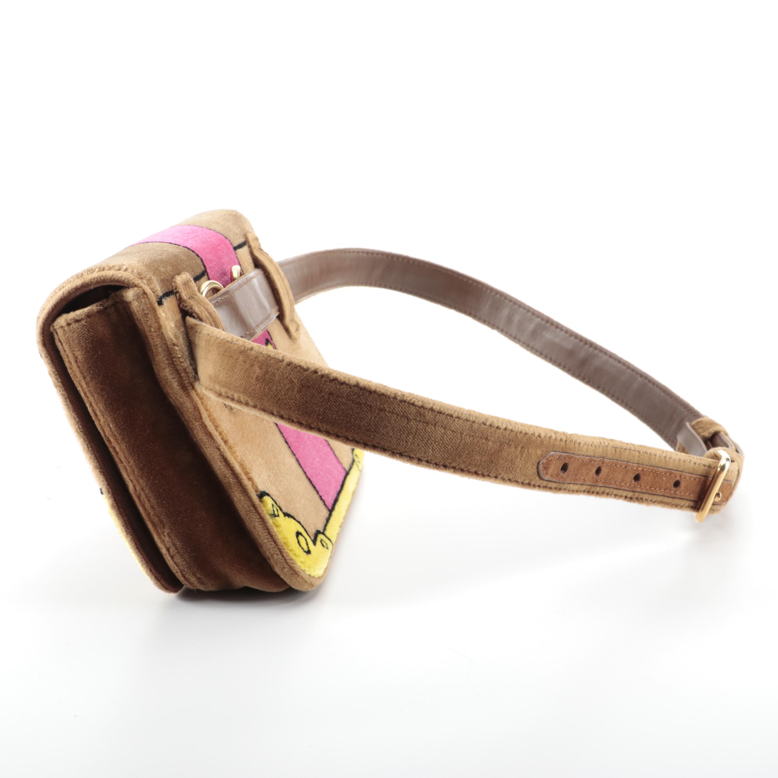 Prada Trompe L'oeil Cahier Belt Bag in Printed Velvet with Chain Strap