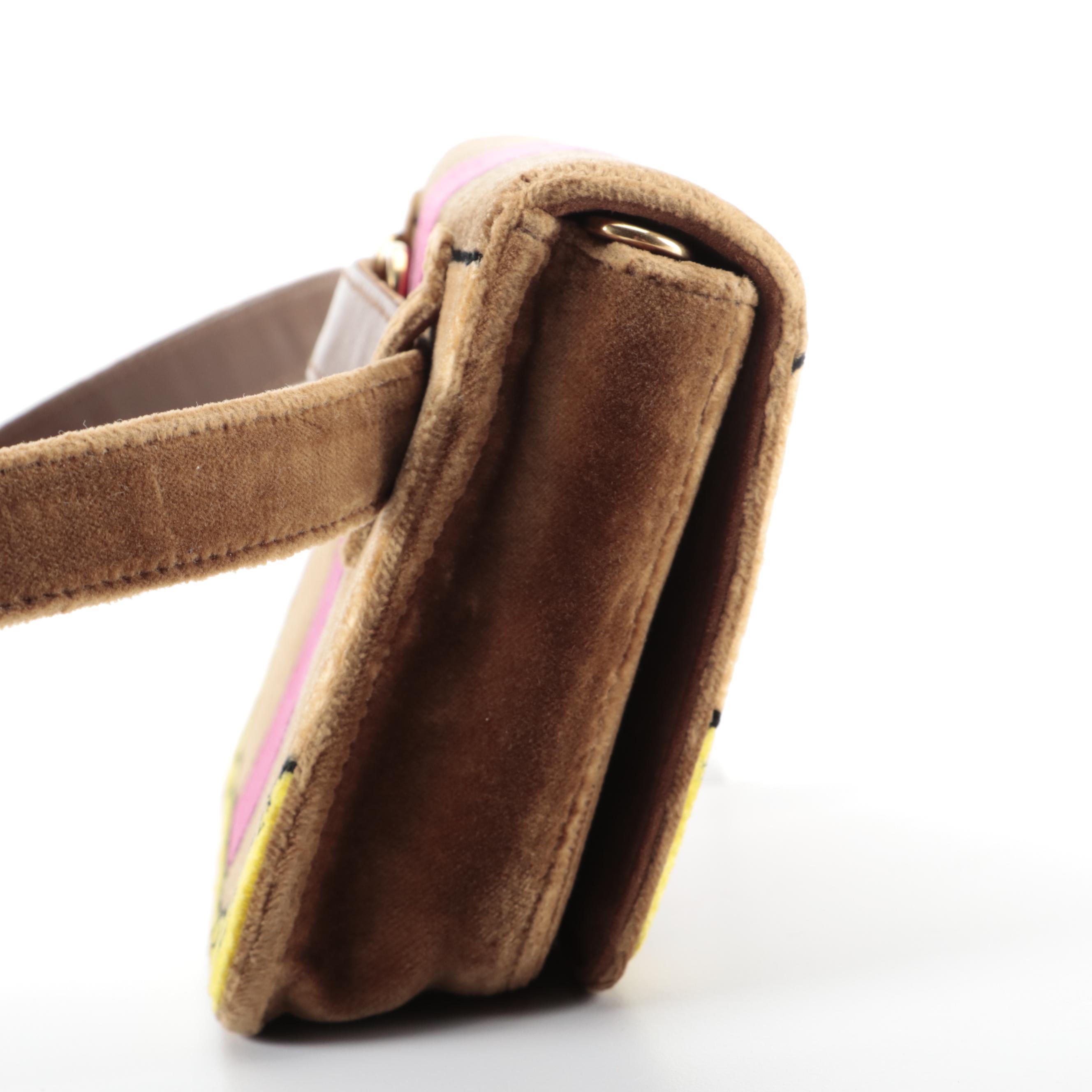 Prada Trompe L'oeil Cahier Belt Bag in Printed Velvet with Chain Strap