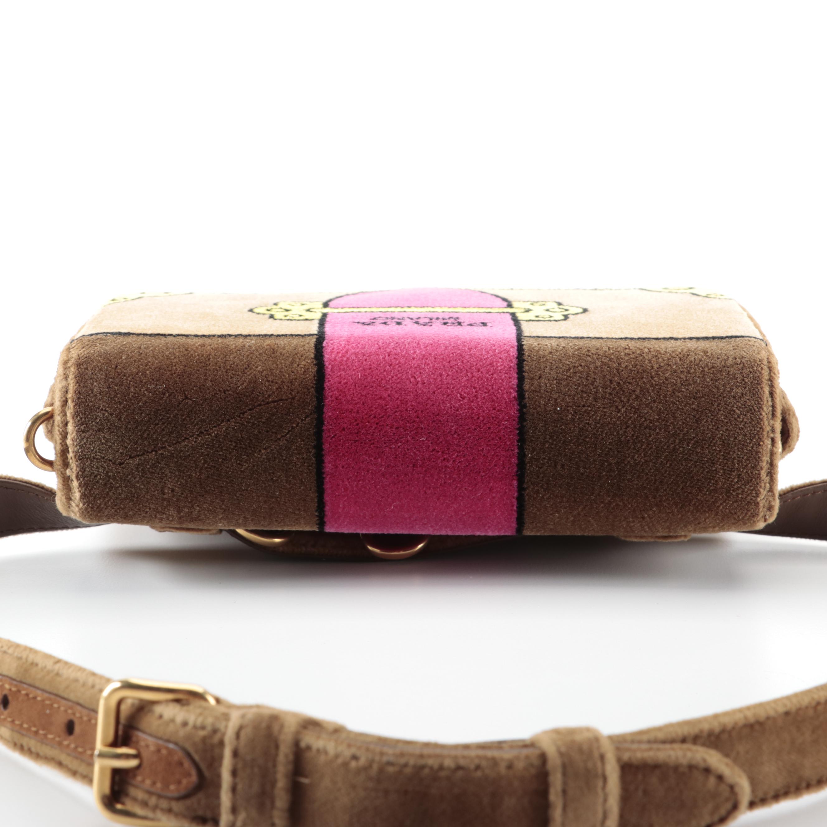 Prada Trompe L'oeil Cahier Belt Bag in Printed Velvet with Chain Strap