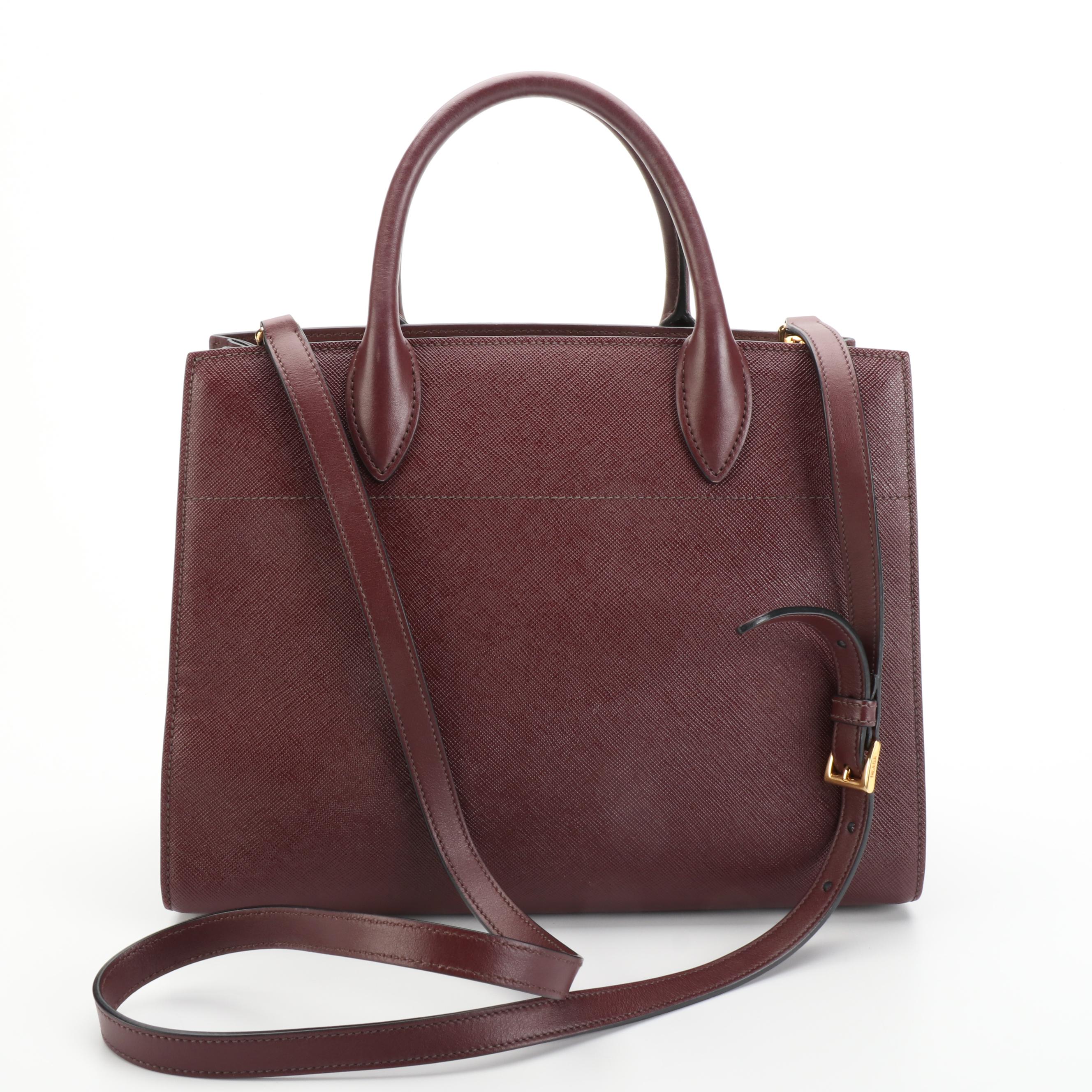 Prada Medium Bibliothèque Tote Bag in Bicolor Saffiano and Calfskin Leather