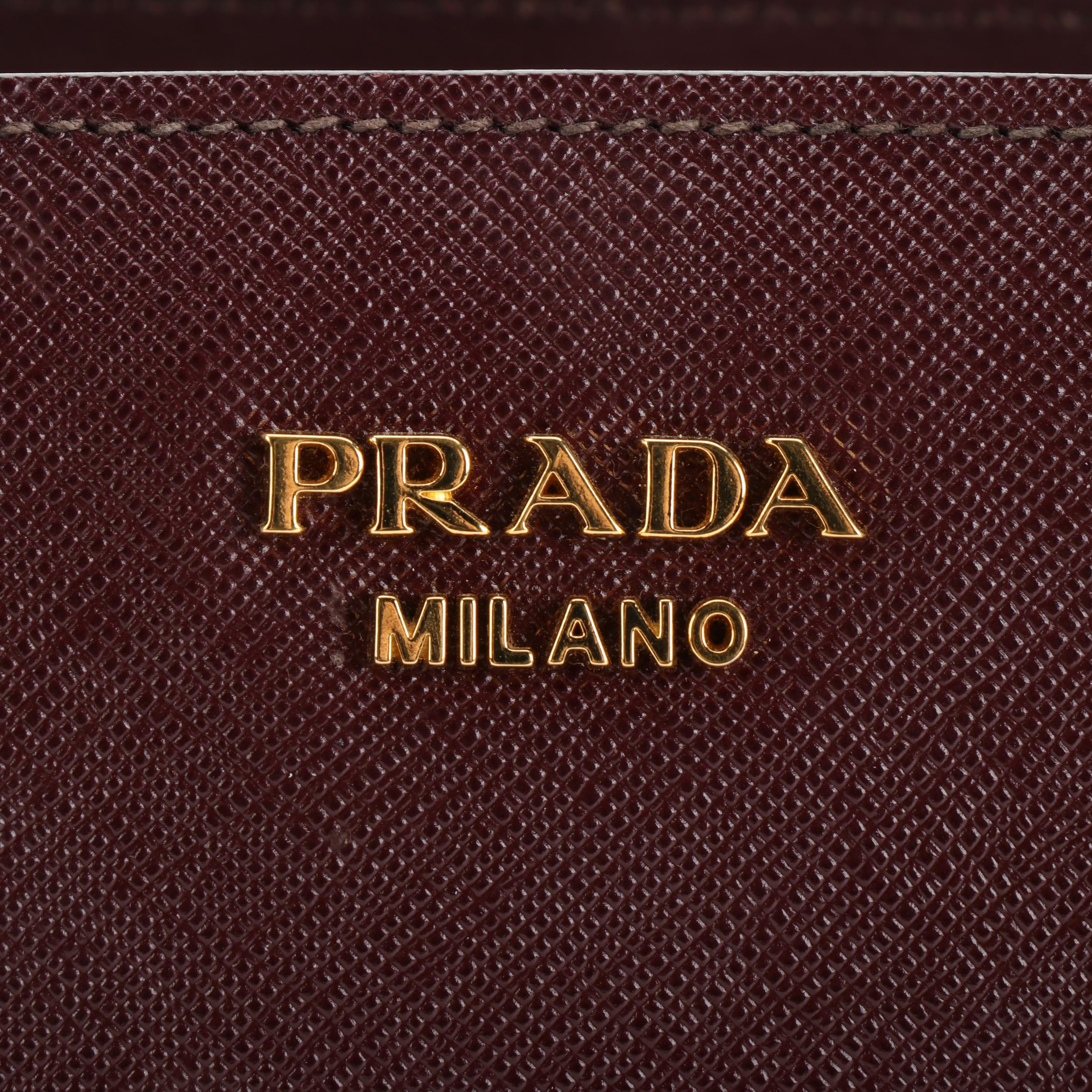 Prada Medium Bibliothèque Tote Bag in Bicolor Saffiano and Calfskin Leather