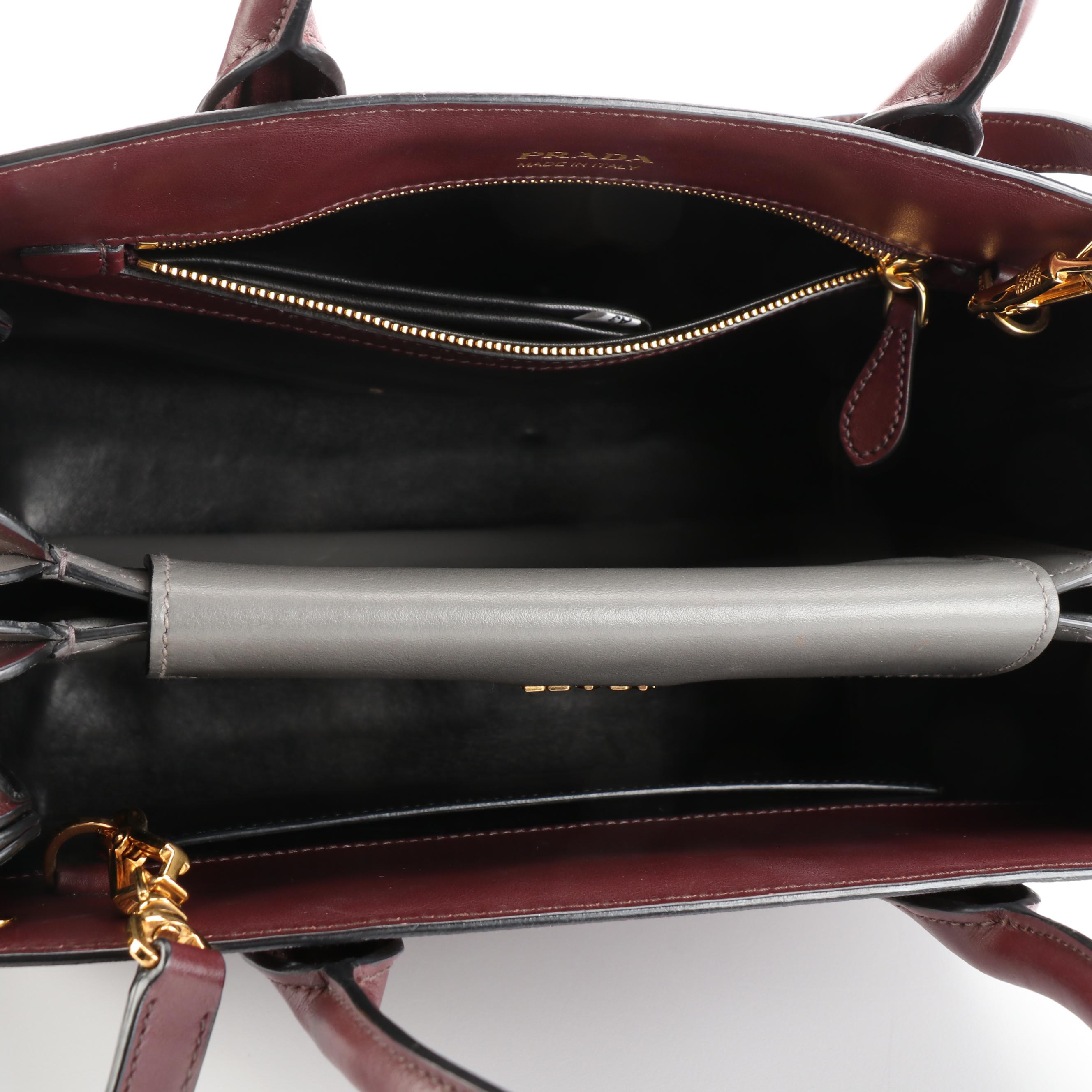 Prada Medium Bibliothèque Tote Bag in Bicolor Saffiano and Calfskin Leather