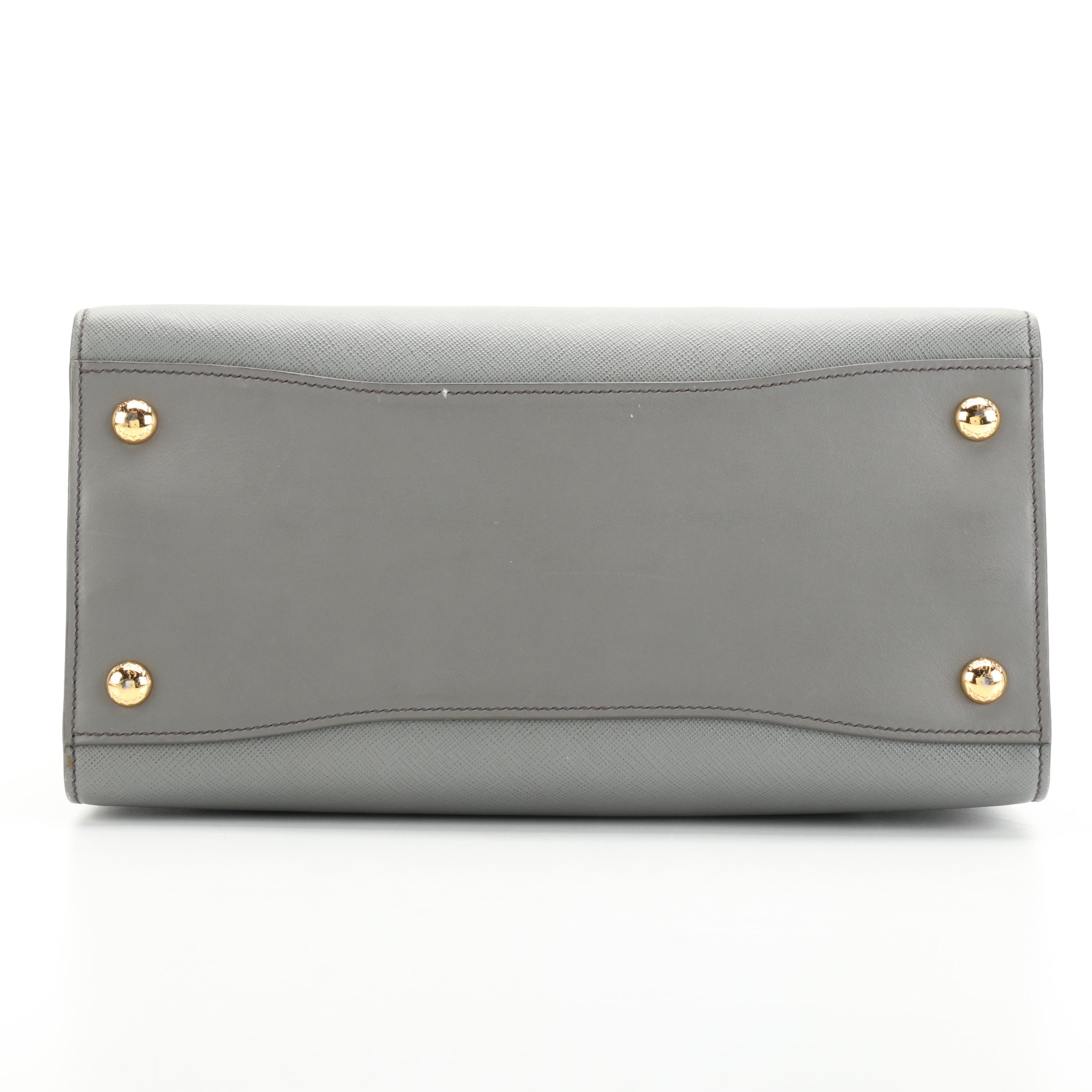 Prada Medium Bibliothèque Tote in Grey Saffiano and Smooth Calfskin Leather