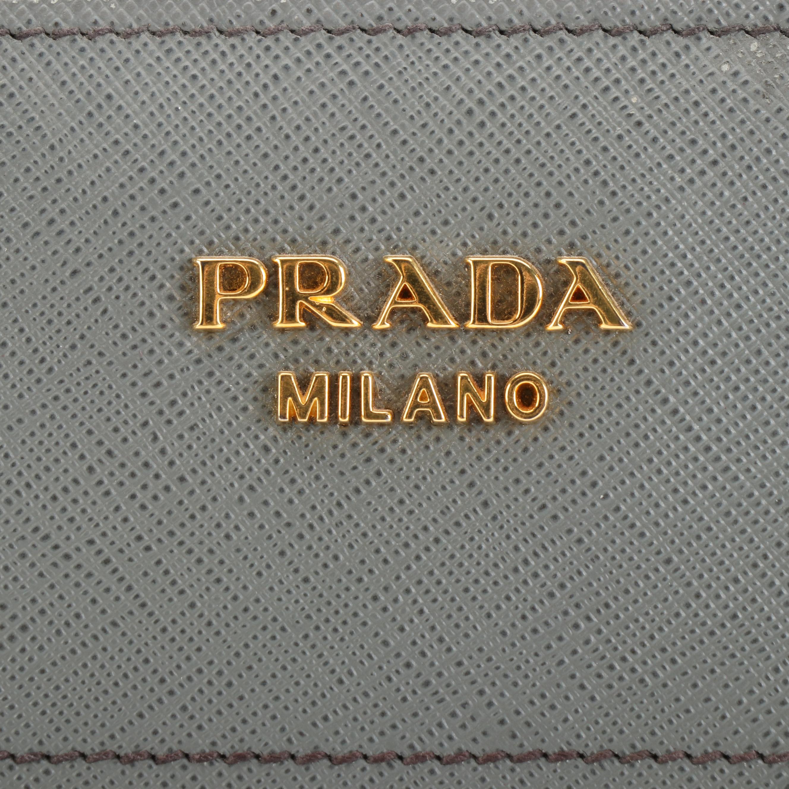 Prada Medium Bibliothèque Tote in Grey Saffiano and Smooth Calfskin Leather