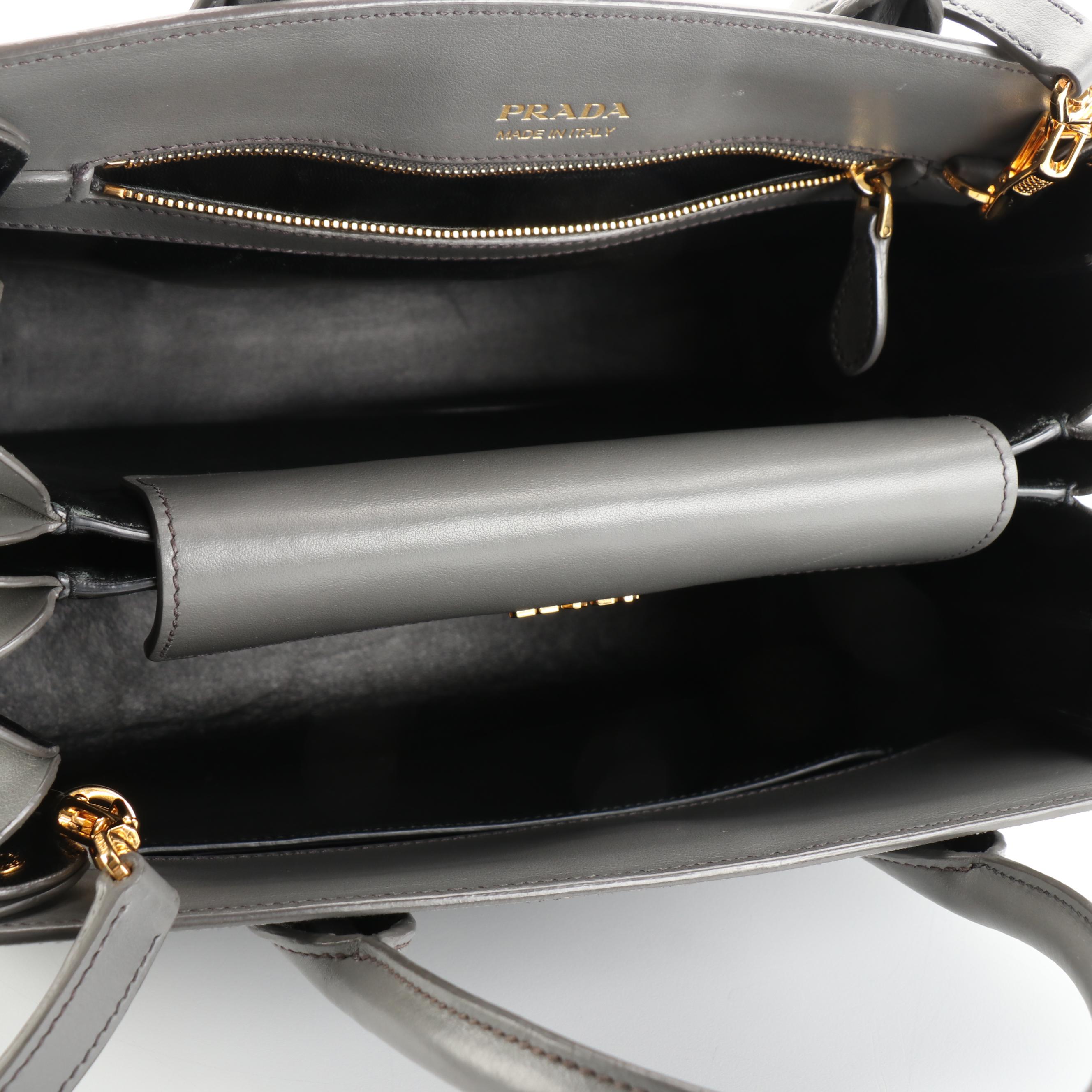 Prada Medium Bibliothèque Tote in Grey Saffiano and Smooth Calfskin Leather