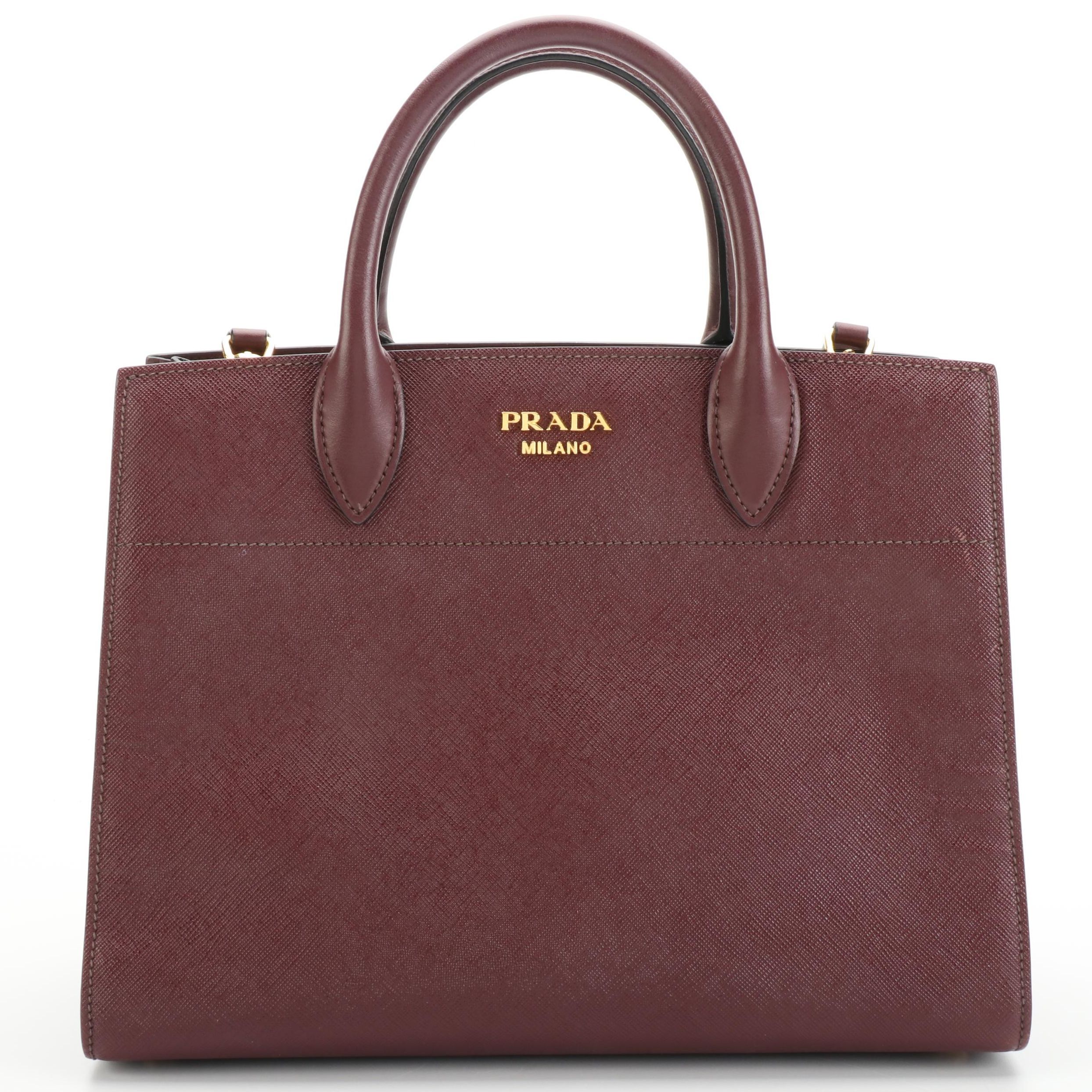 Prada Medium Bibliothèque Tote Bag in Bicolor Saffiano and Calfskin Leather