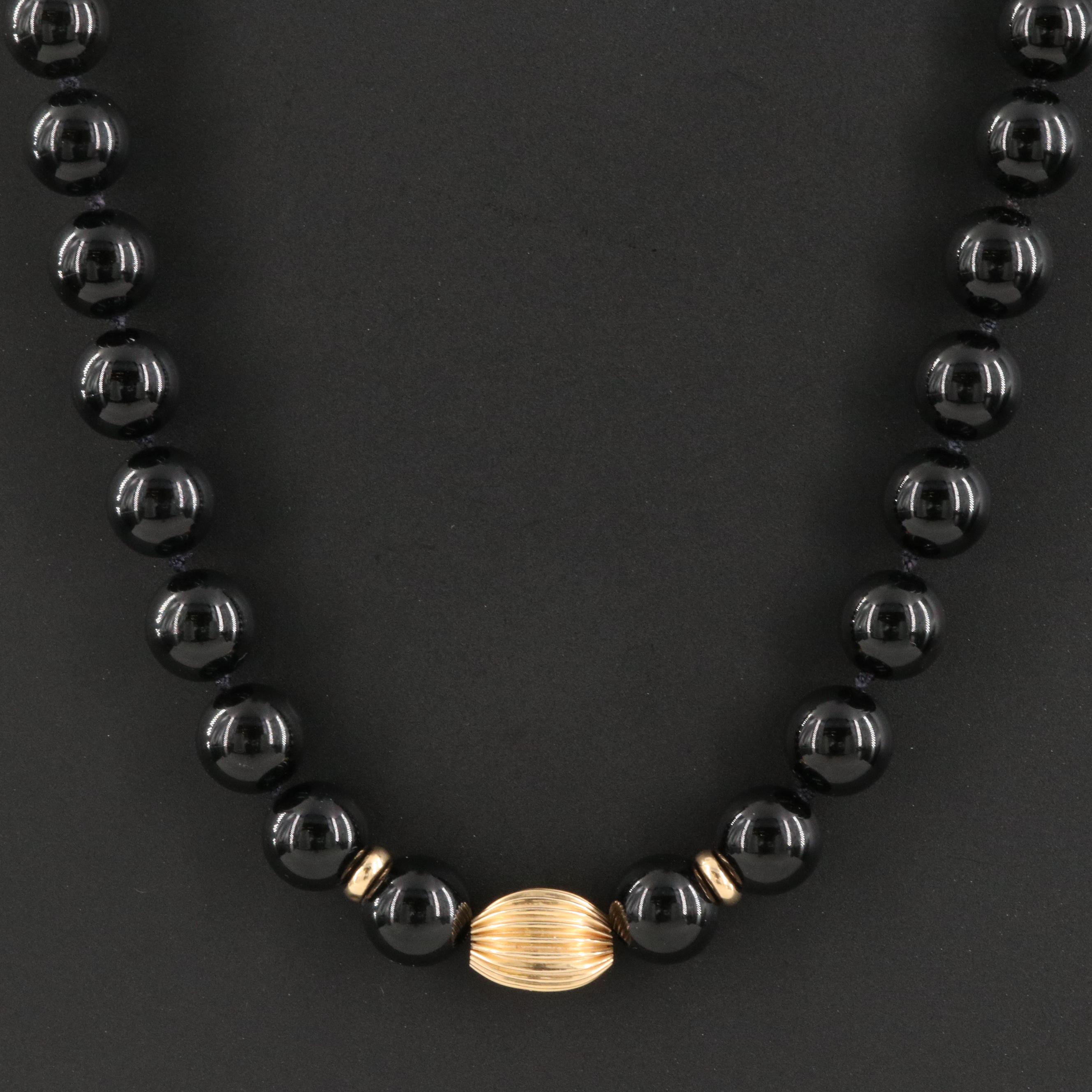 14k Beads and Black Onyx Loose Knotting Necklace