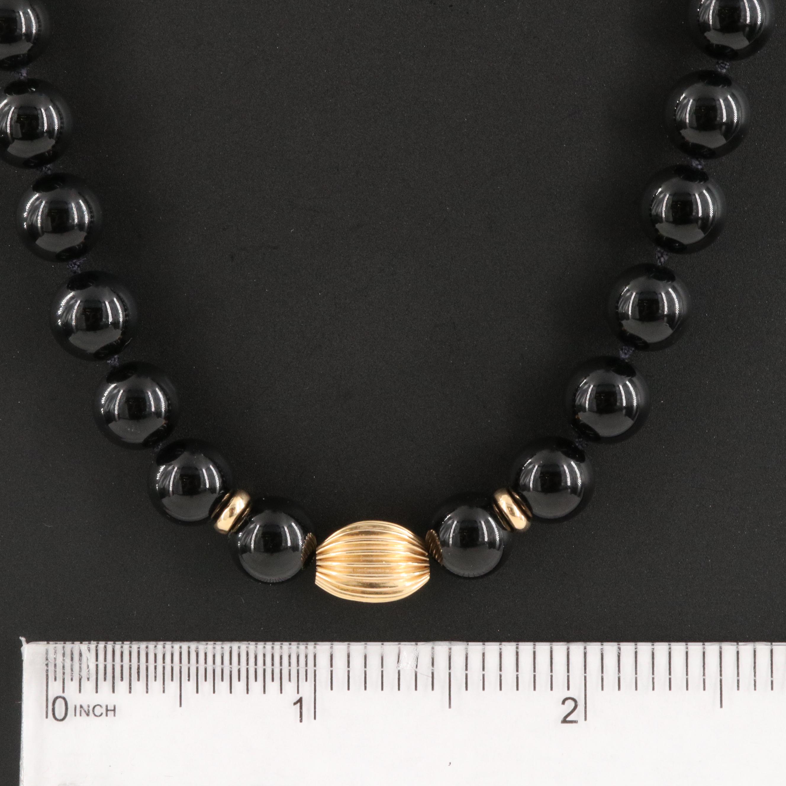 14k Beads and Black Onyx Loose Knotting Necklace