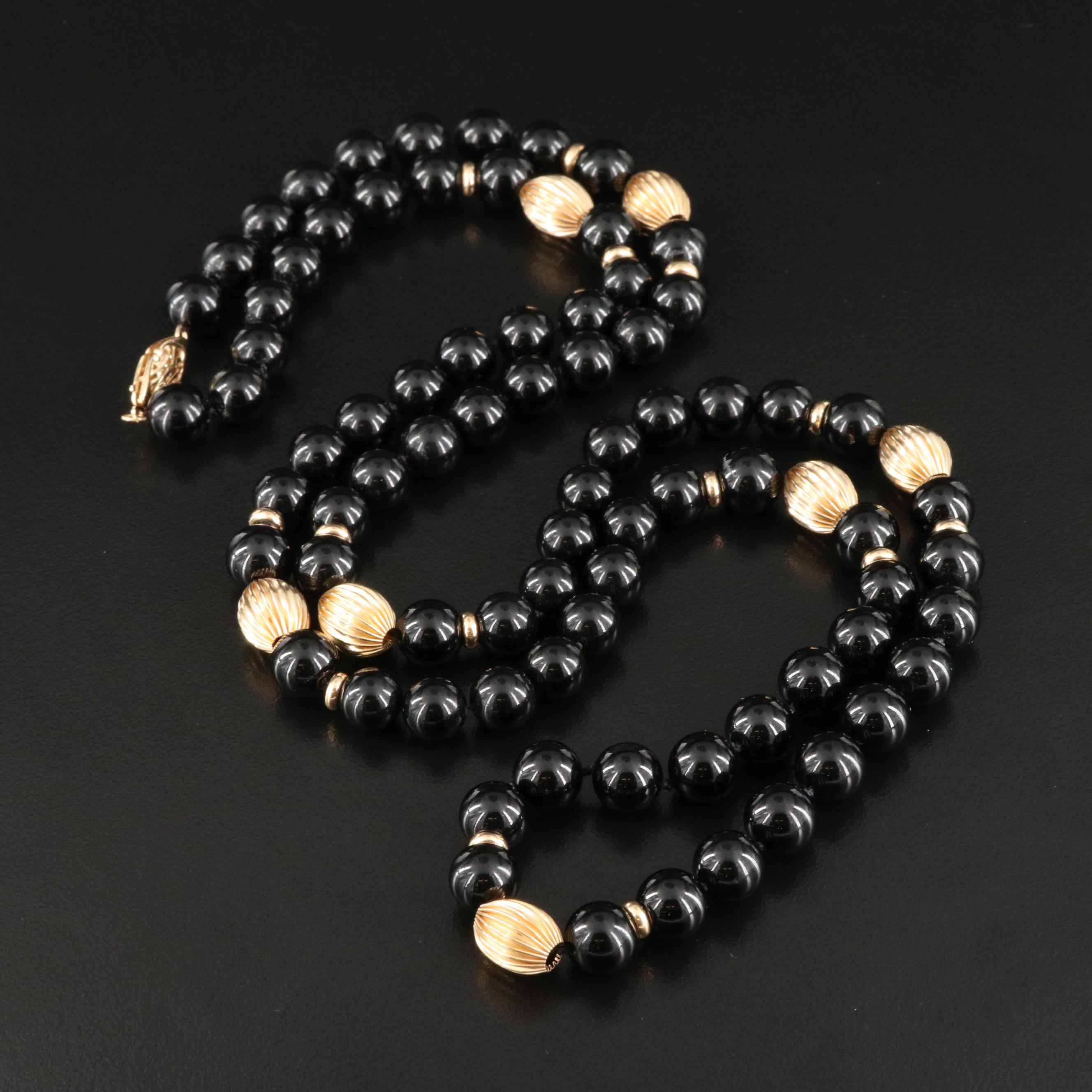 14k Beads and Black Onyx Loose Knotting Necklace