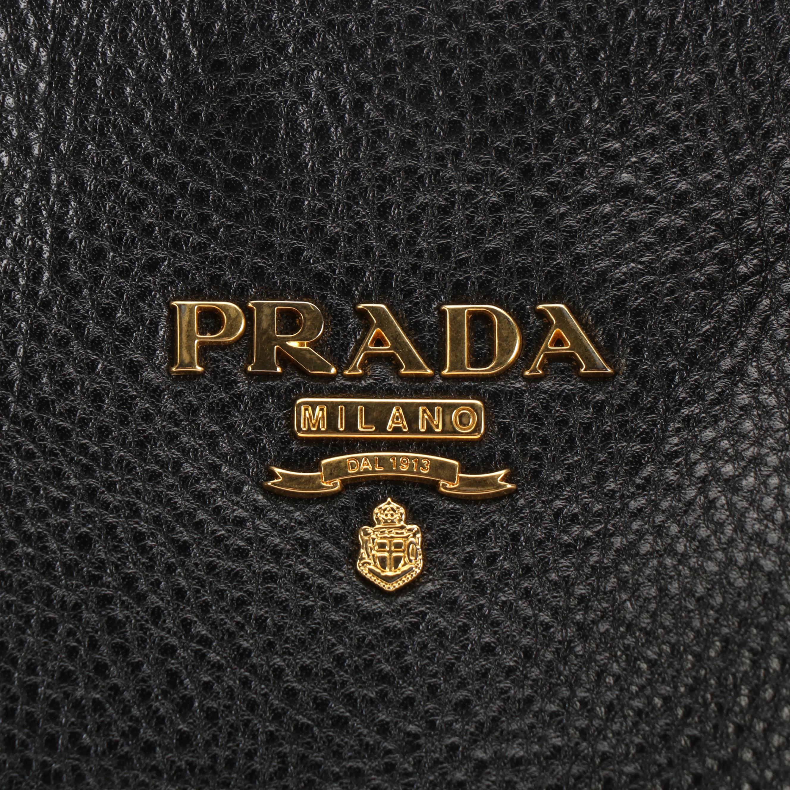 Prada Zip-Side Large Shoulder Tote Bag in Black Vitello Daino Leather