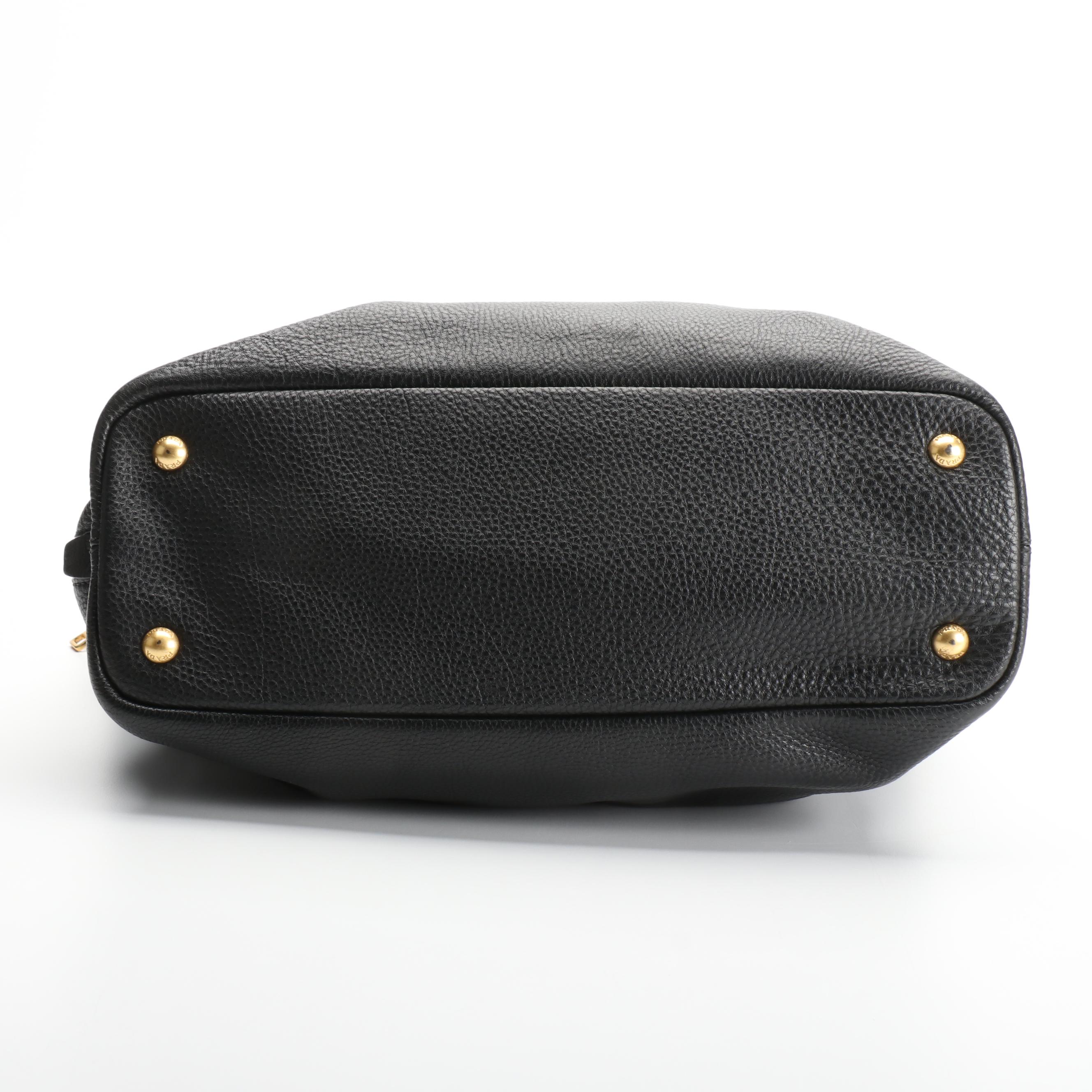 Prada Zip-Side Large Shoulder Tote Bag in Black Vitello Daino Leather