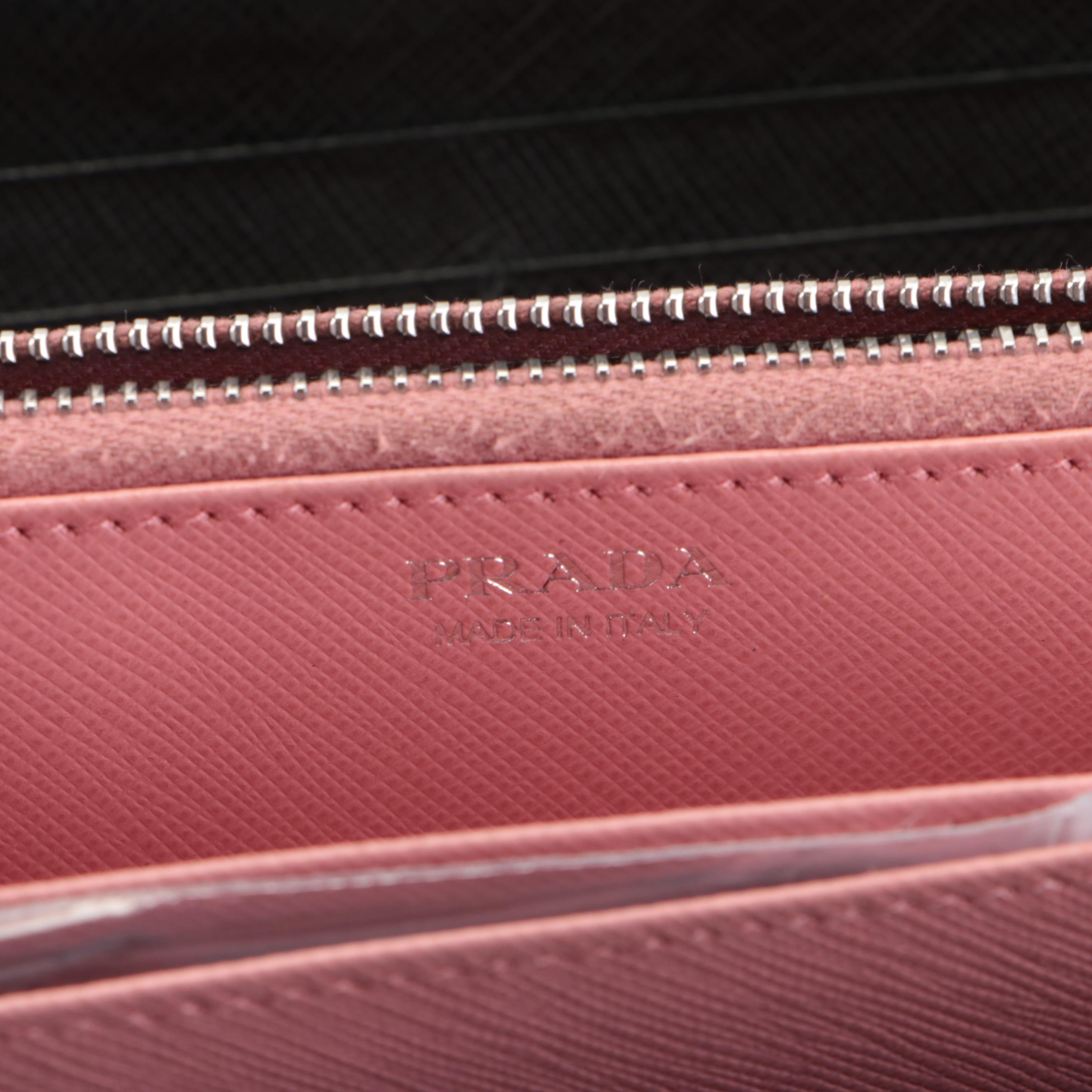 Prada Long Zip-Around Robot Wallet in Black Saffiano Leather with Box