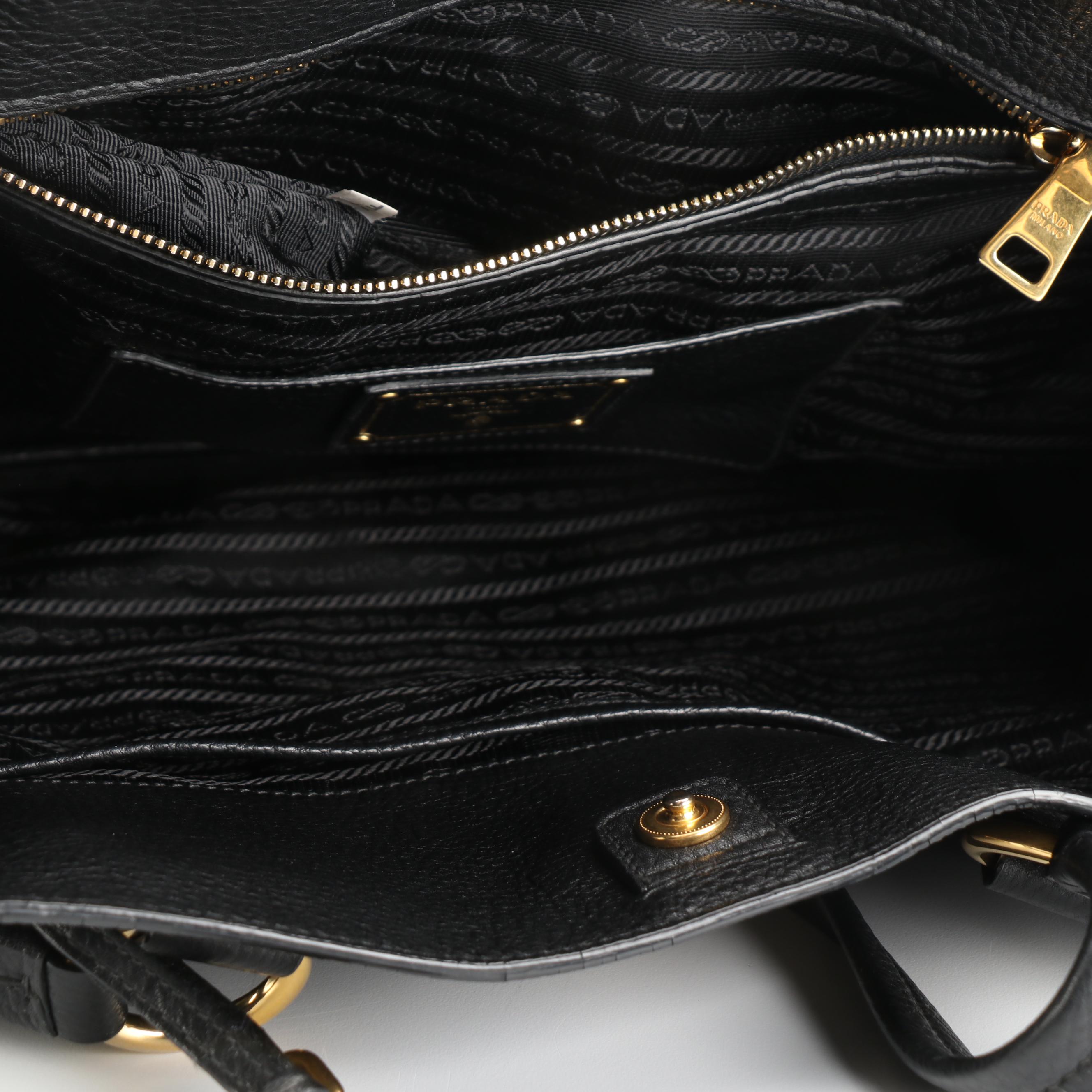 Prada Zip-Side Large Shoulder Tote Bag in Black Vitello Daino Leather