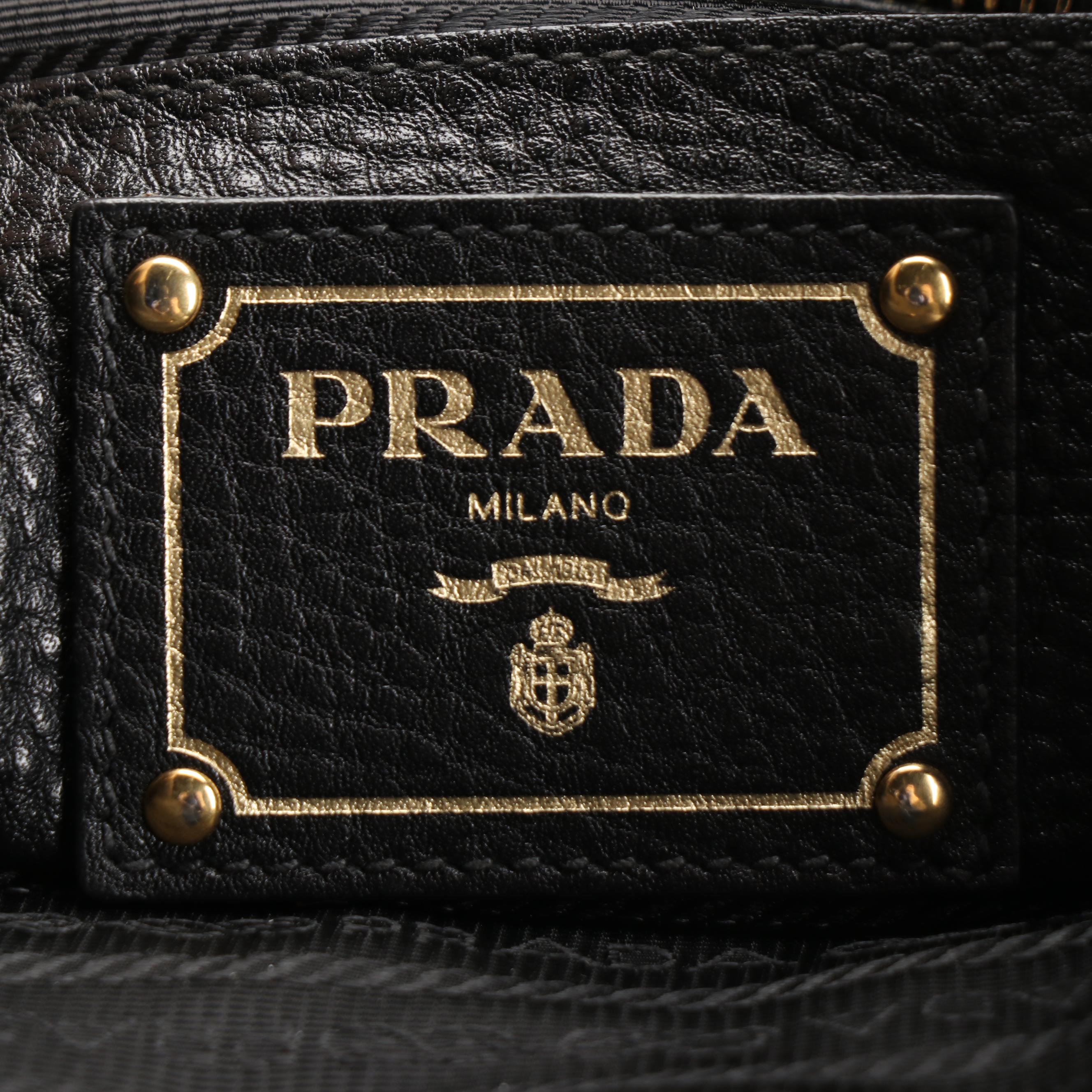 Prada Zip-Side Large Shoulder Tote Bag in Black Vitello Daino Leather