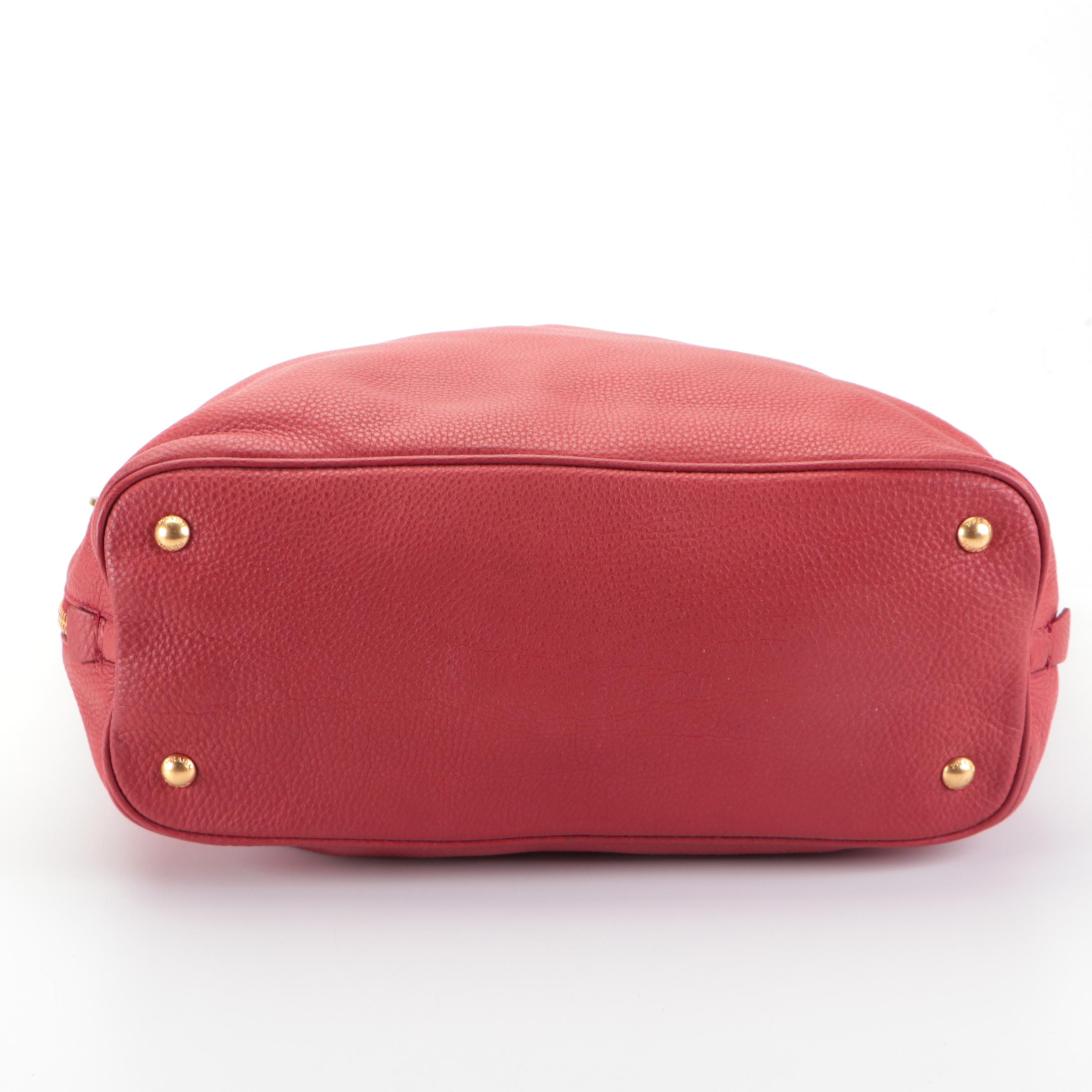 Prada Side-Zip Large Shopper Tote in Red Deerskin Leather with Detachable Strap