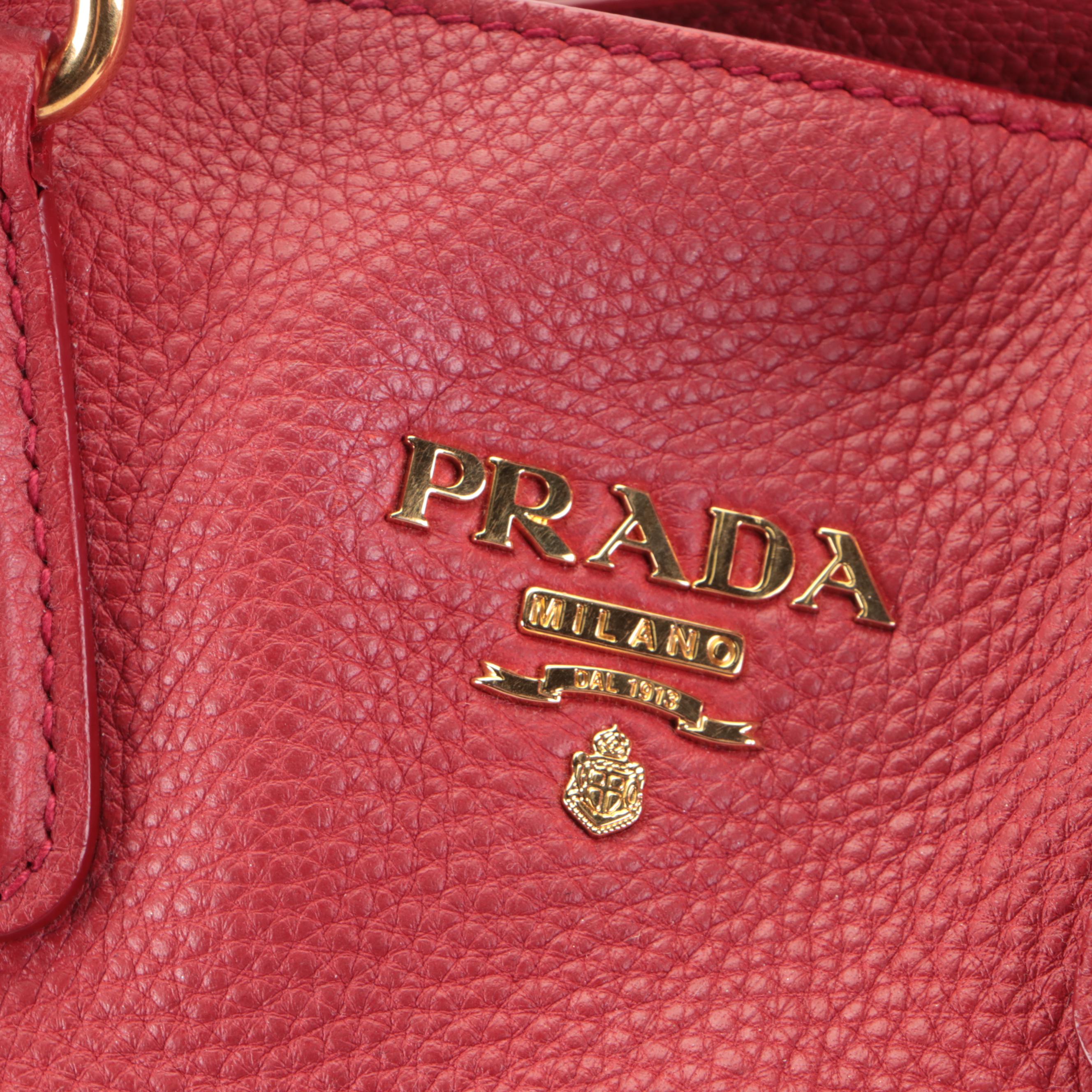 Prada Side-Zip Large Shopper Tote in Red Deerskin Leather with Detachable Strap