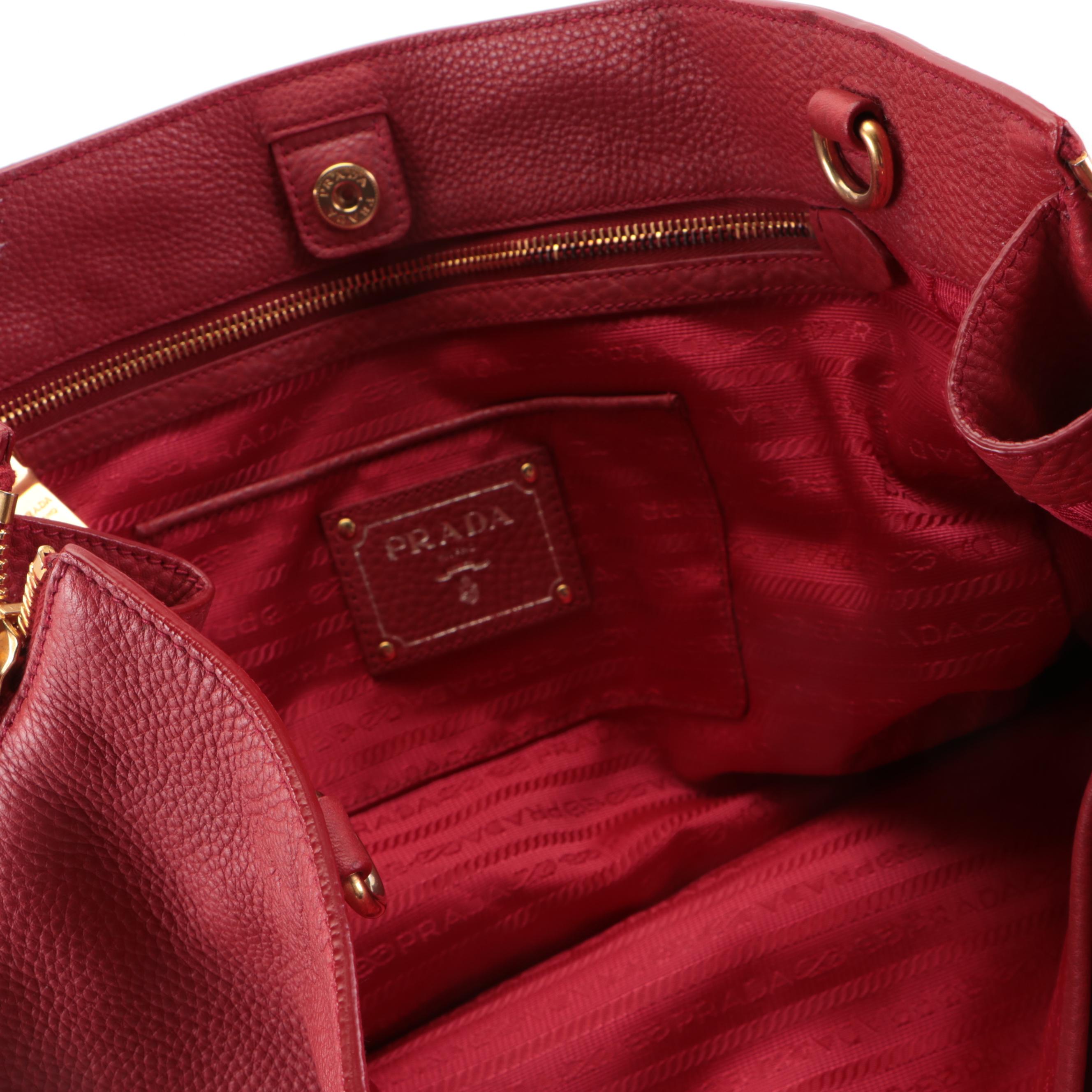 Prada Side-Zip Large Shopper Tote in Red Deerskin Leather with Detachable Strap