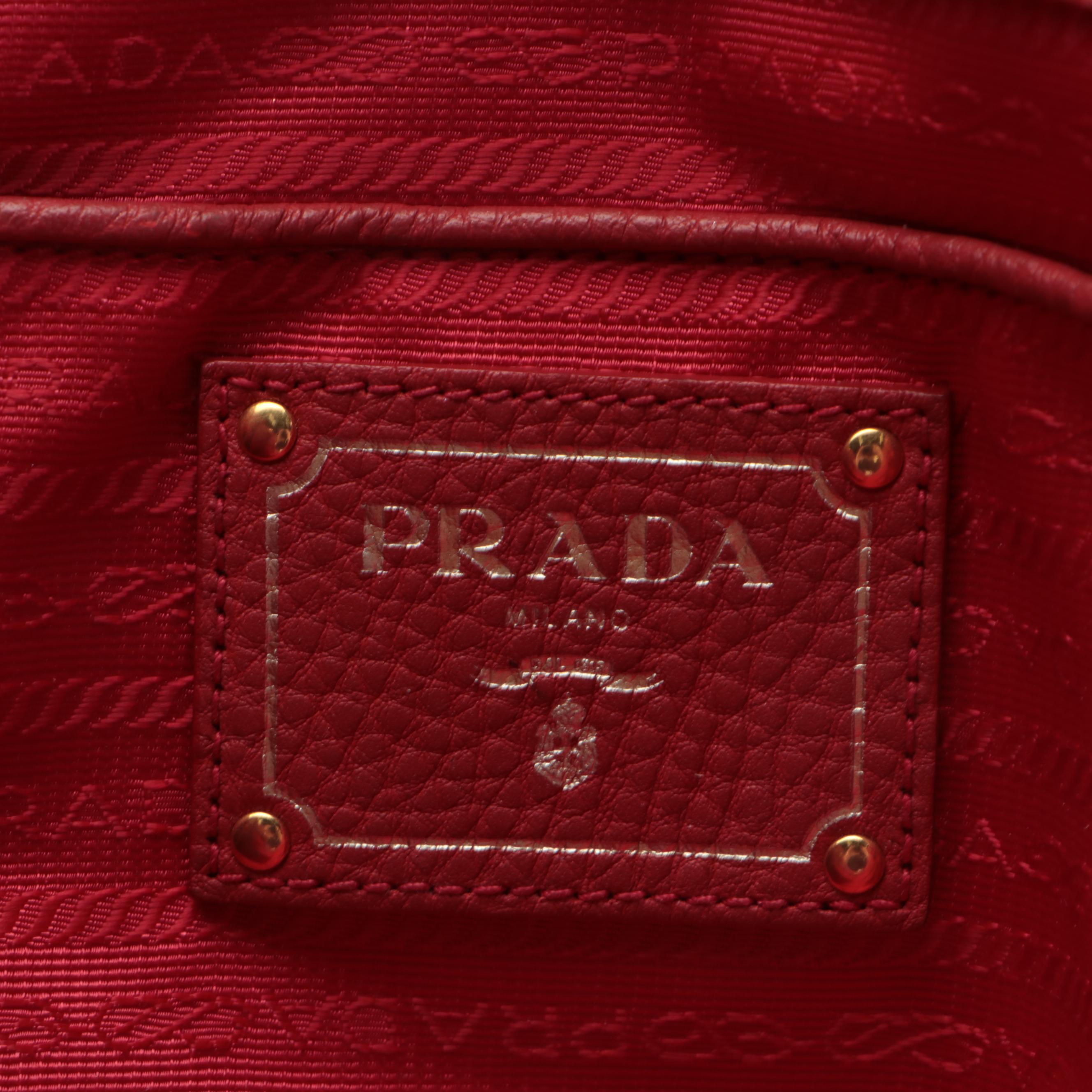 Prada Side-Zip Large Shopper Tote in Red Deerskin Leather with Detachable Strap