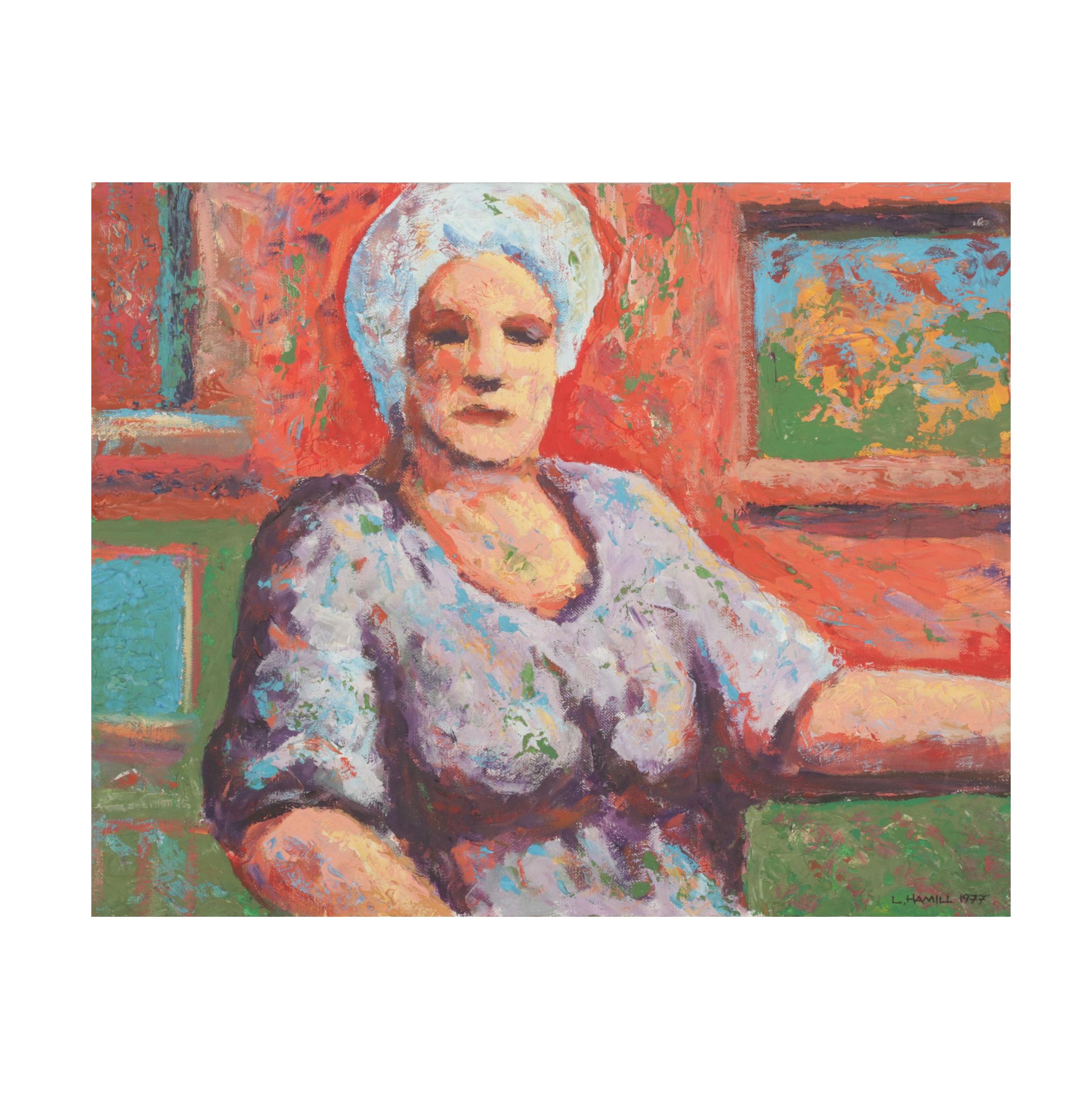 Larry Hamill Portrait Acrylic Painting "Oma," 1977